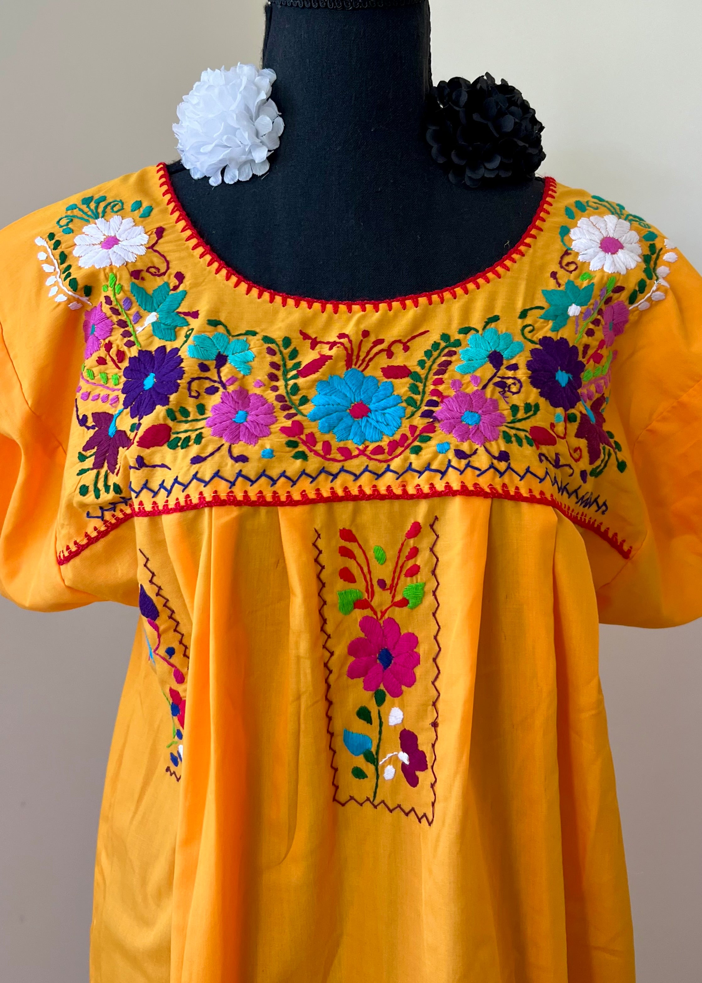 Handmade Oaxacan Embroidered Long Length Dress - San Antonino Style