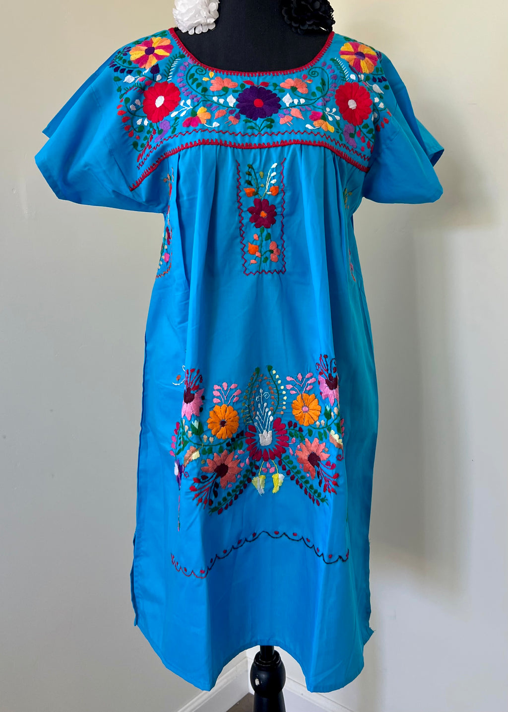 Handmade Oaxacan Embroidered Short Length Dress - San Antonino Style