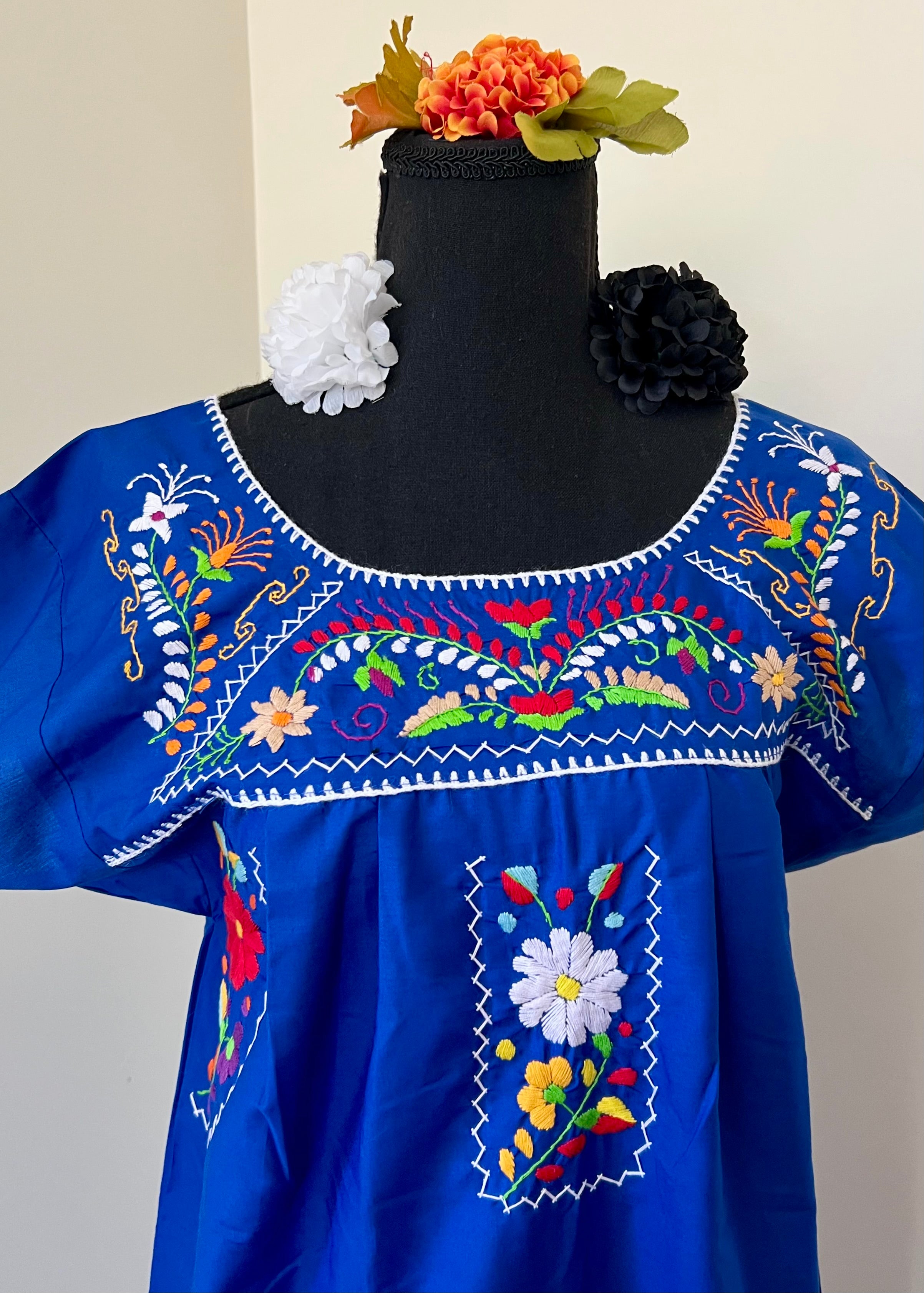 Handmade Oaxacan Embroidered Short Length Dress - San Antonino Style