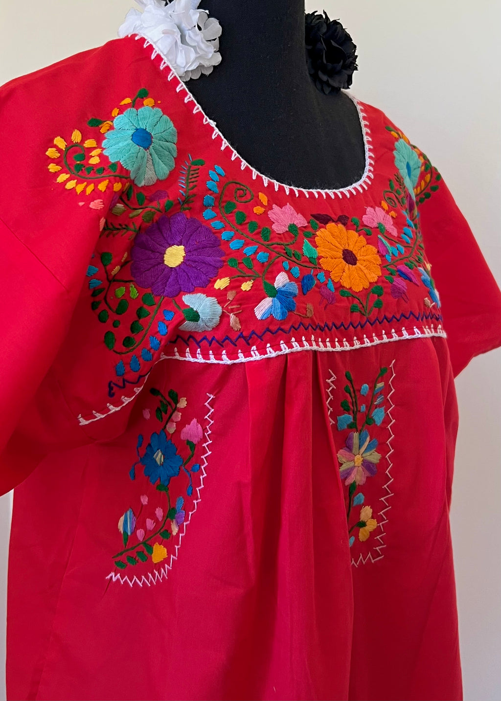 Handmade Oaxacan Embroidered Long Length Dress - San Antonino Style