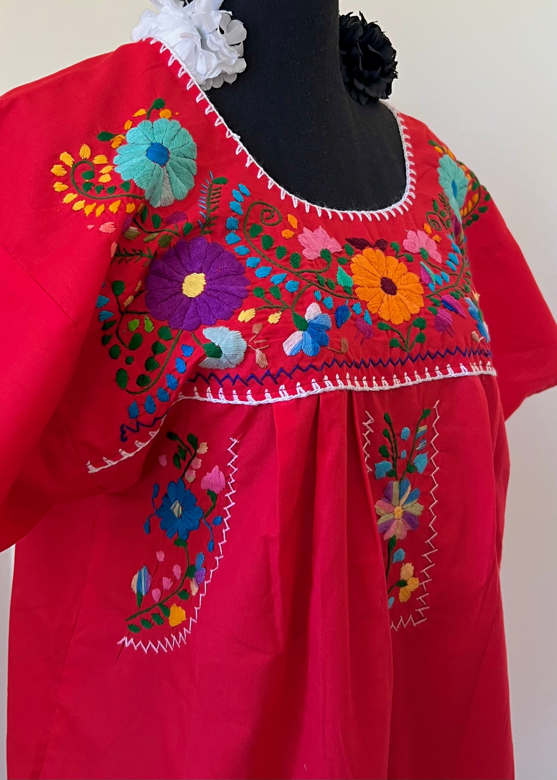 Handmade Oaxacan Embroidered Long Length Dress - San Antonino Style