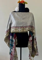Geometric Border Rebozo-Style Woven Shawl / Multi-Way Cover-Up