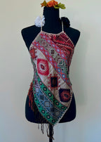 Geometric Diamond Backless Halter Top