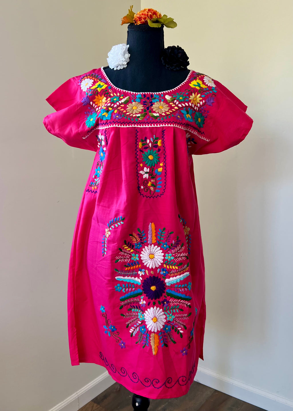 Handmade Oaxacan Embroidered Short Length Dress - San Antonino Style