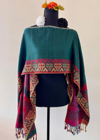 Geometric Border Rebozo-Style Woven Shawl / Multi-Way Cover-Up