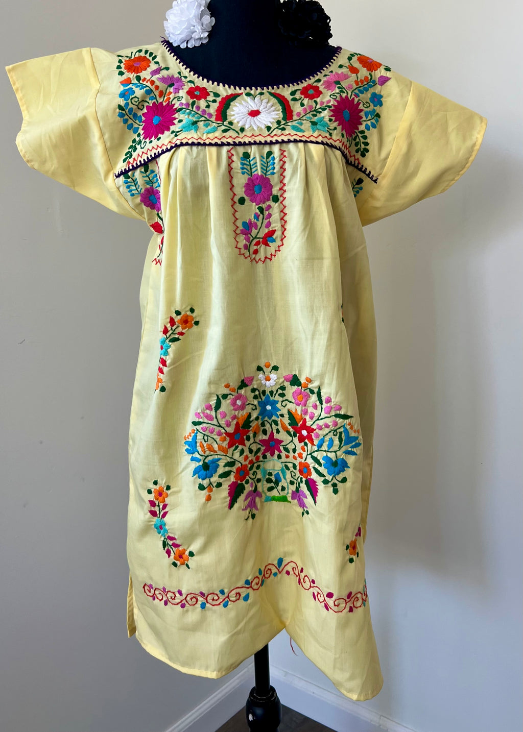 Handmade Oaxacan Embroidered Short Length Dress - San Antonino Style