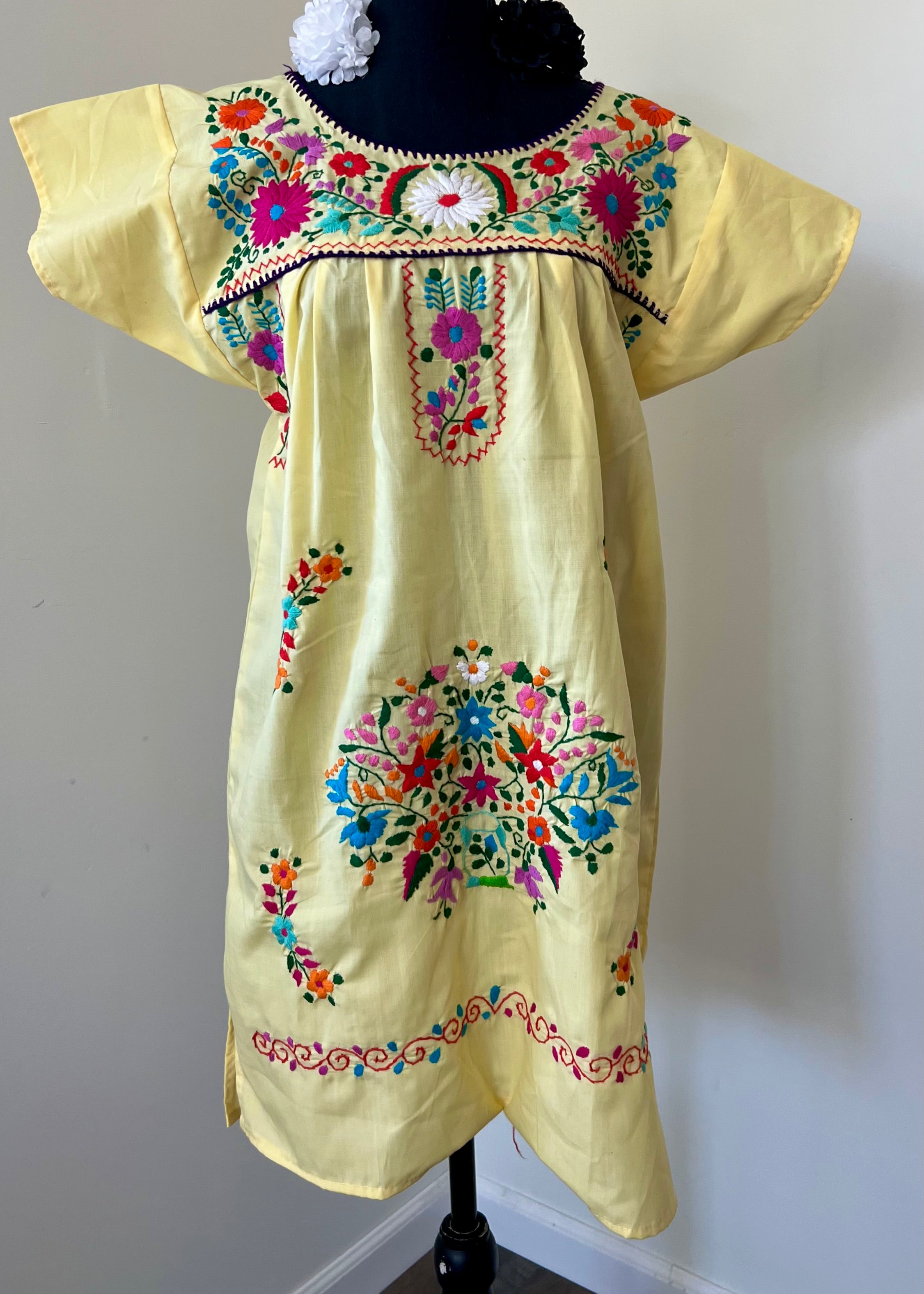 Handmade Oaxacan Embroidered Short Length Dress - San Antonino Style