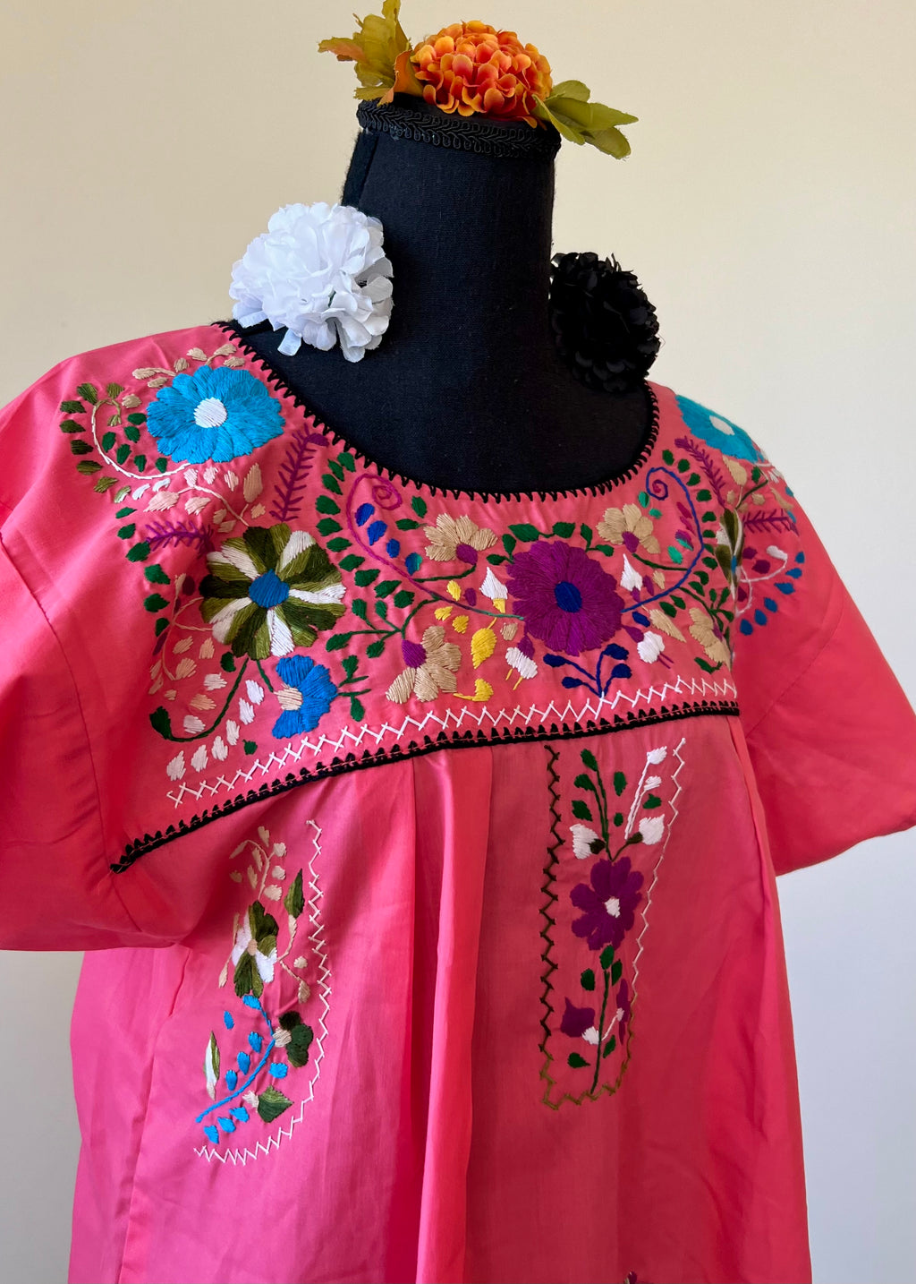 Handmade Oaxacan Embroidered Short Length Dress - San Antonino Style