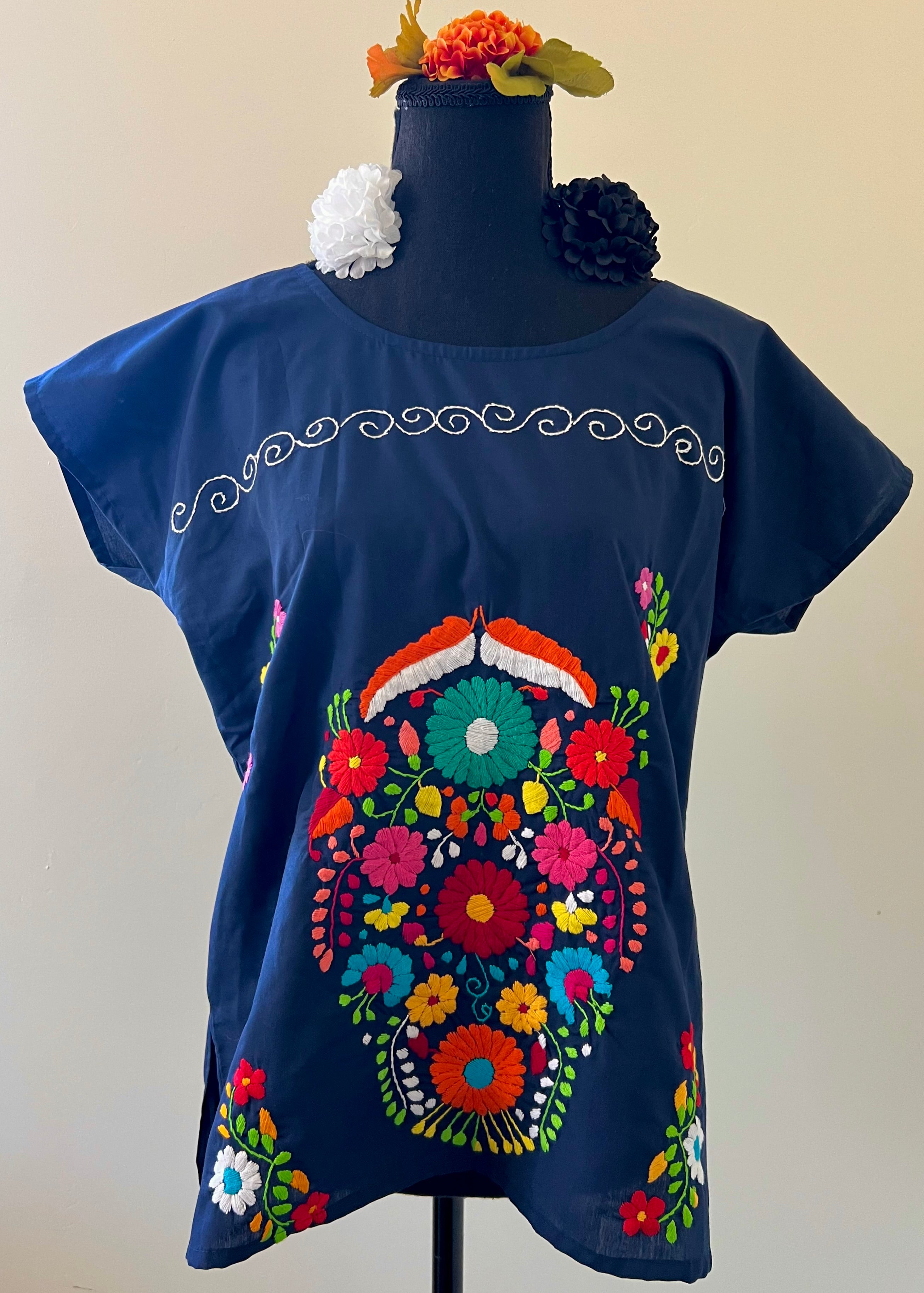 Handmade Oaxacan Embroidered Short Length Dress - San Antonino Style