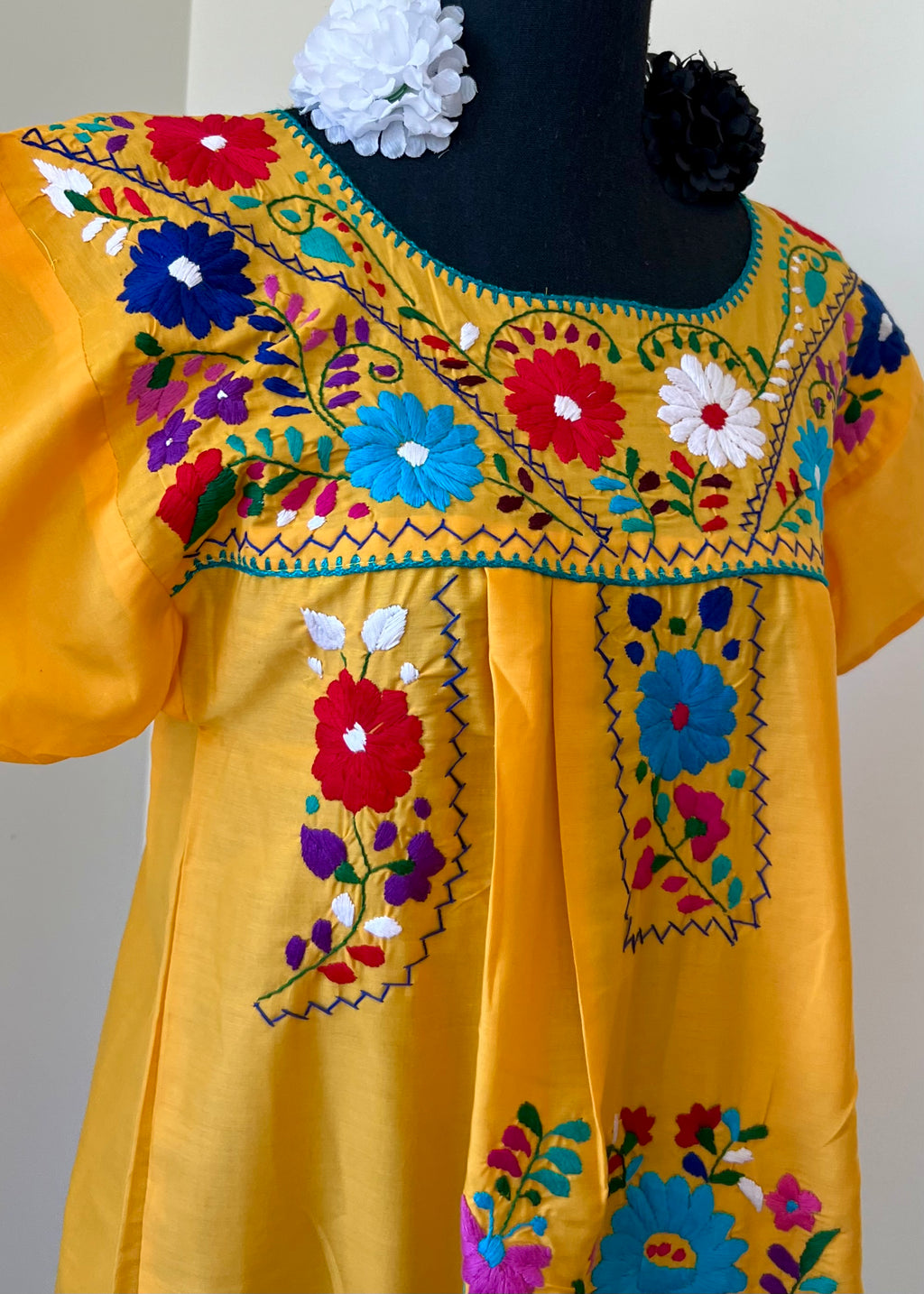 Handmade Oaxacan Embroidered Short Length Dress - San Antonino Style