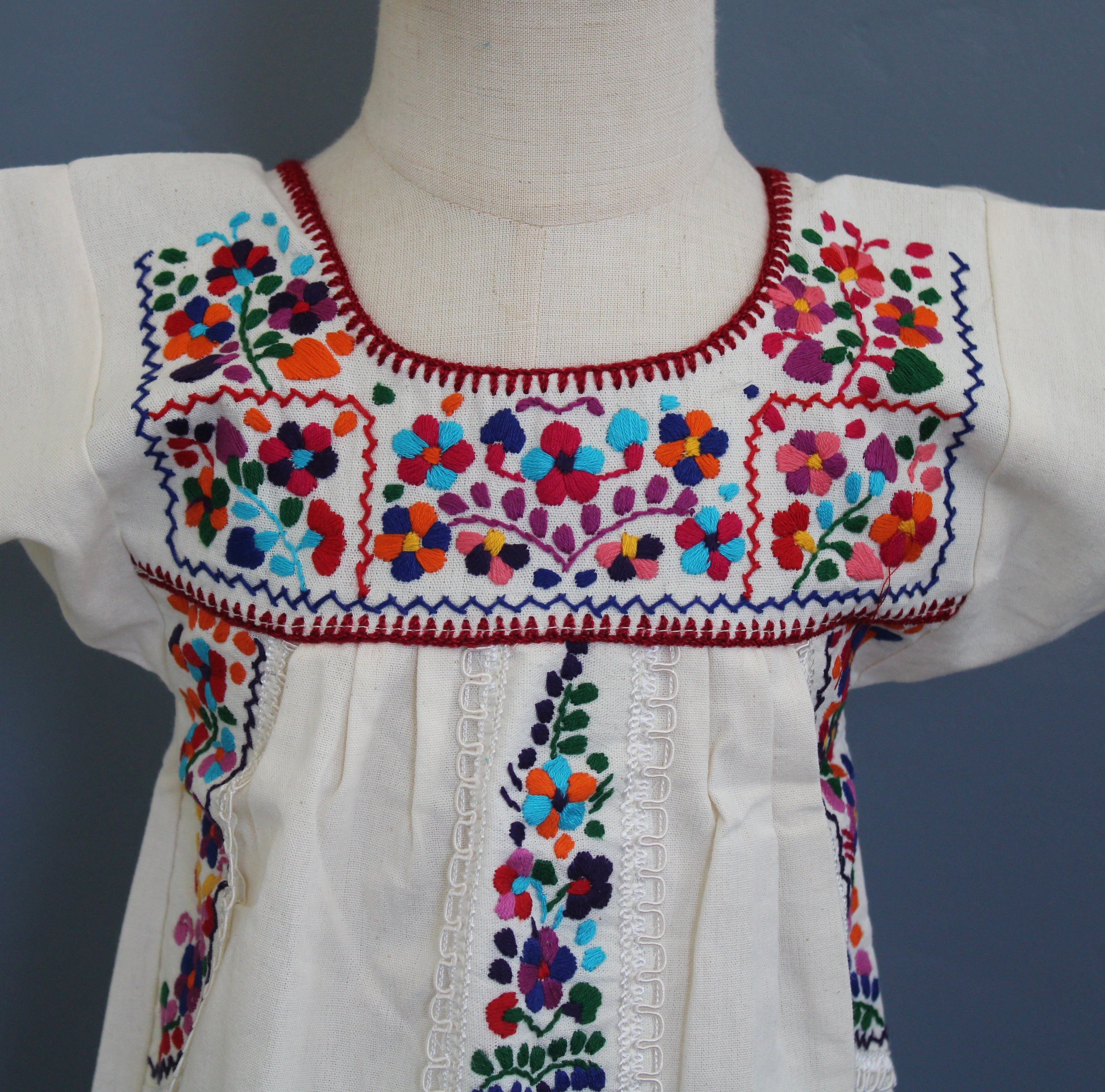 Girls Hand-Embroidered Mexican Dress - San Antonino / Oaxaca Style
