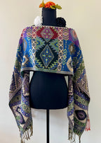 Geometric Rebozo-Style Woven Shawl / Multi-Way Cover-Up