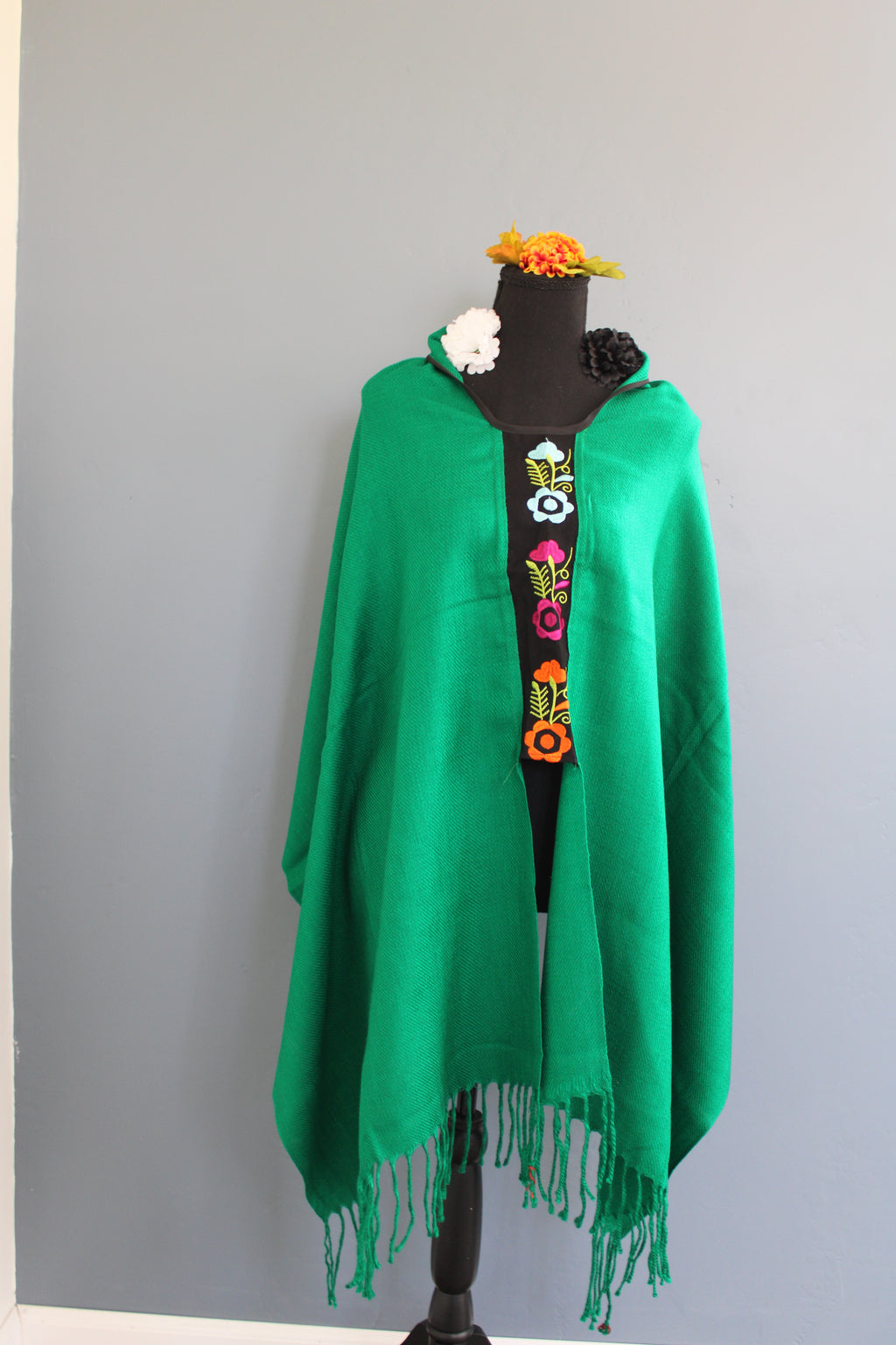 Pancho with Embroidered Floral Details