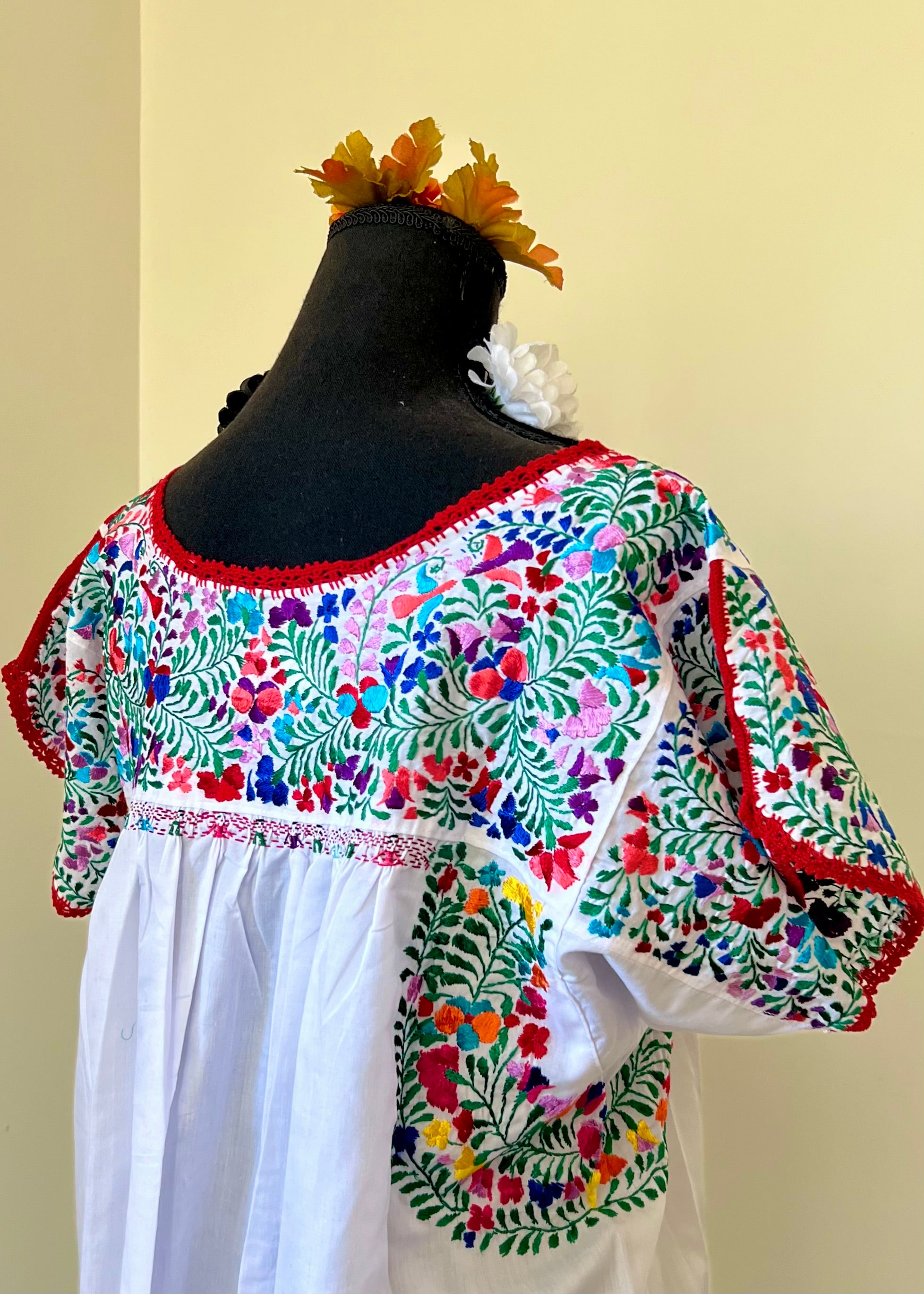 Handmade Oaxacan Embroidered Long Length Dress - San Antonino Style