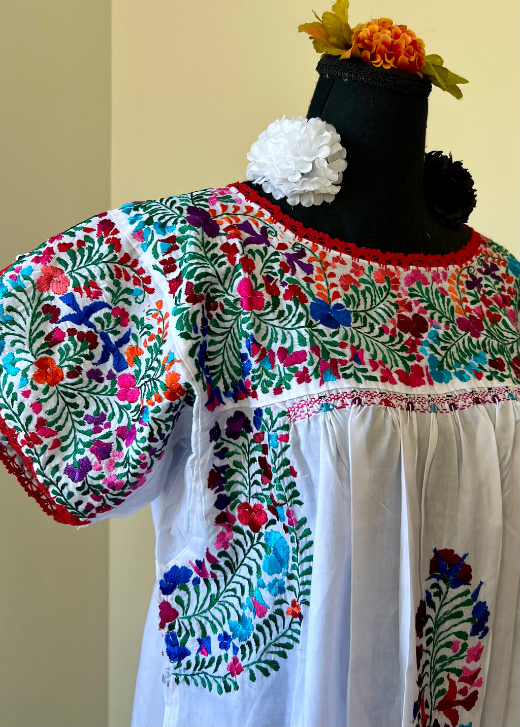 Handmade Oaxacan Embroidered Long Length Dress - San Antonino Style