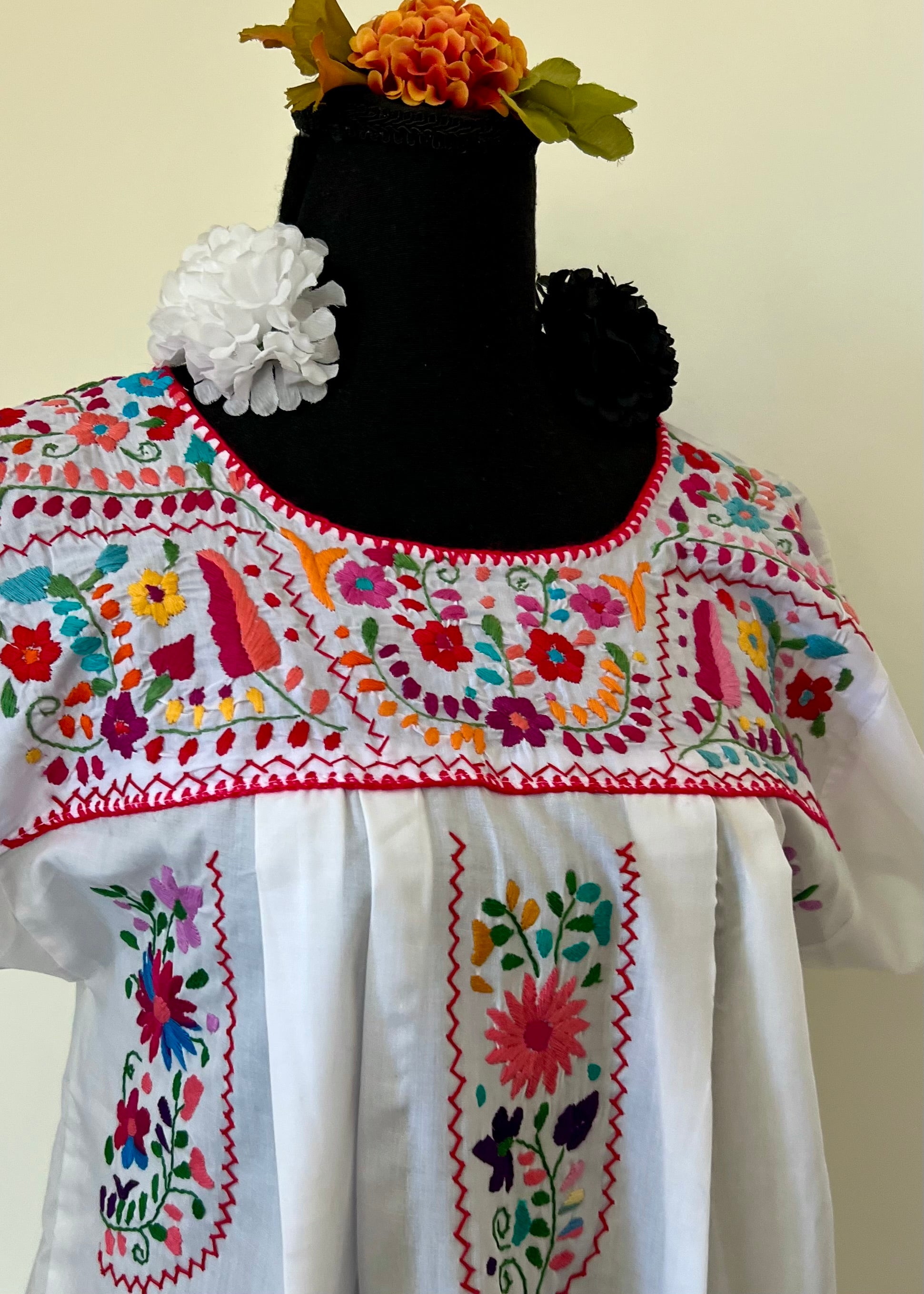 Handmade Oaxacan Embroidered Long Length Dress - San Antonino Style