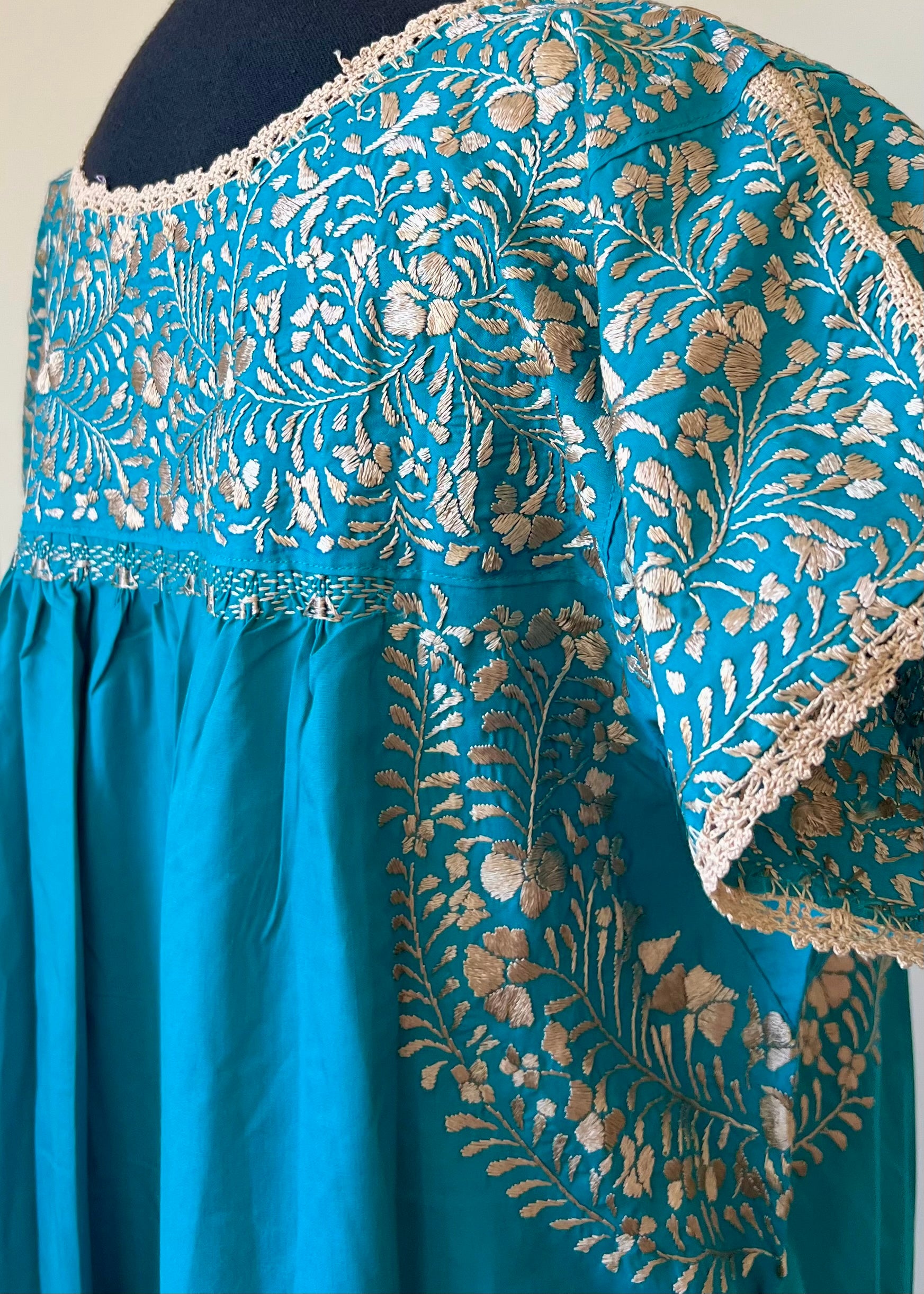 Handmade Oaxacan Embroidered Long Length Dress - San Antonino Style