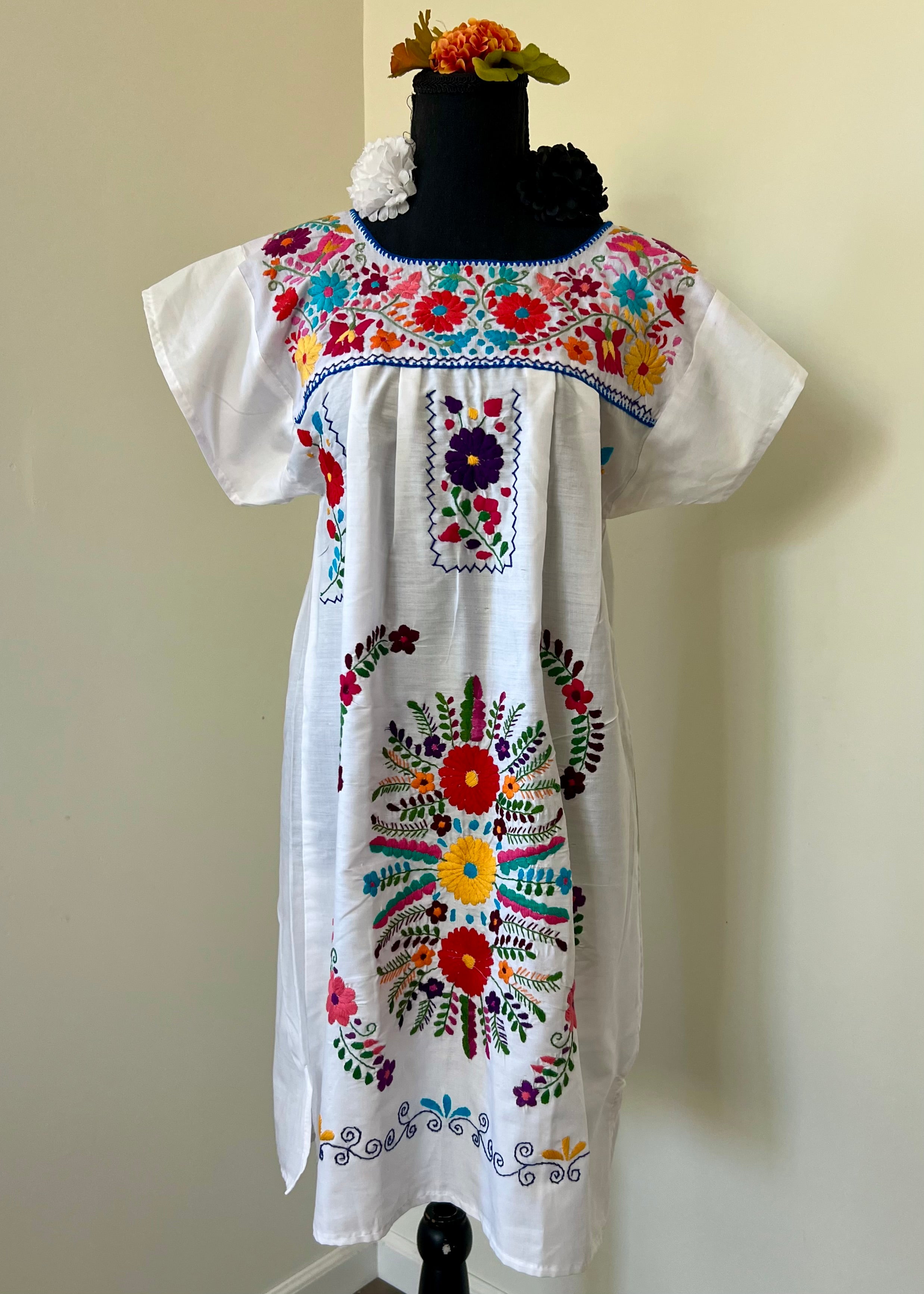 Handmade Oaxacan Embroidered Ankle Length Dress – San Antonino Style