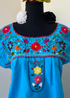 Handmade Oaxacan Embroidered Short Length Dress - San Antonino Style