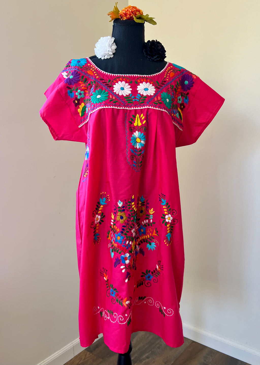 Handmade Oaxacan Embroidered Short Length Dress - San Antonino Style