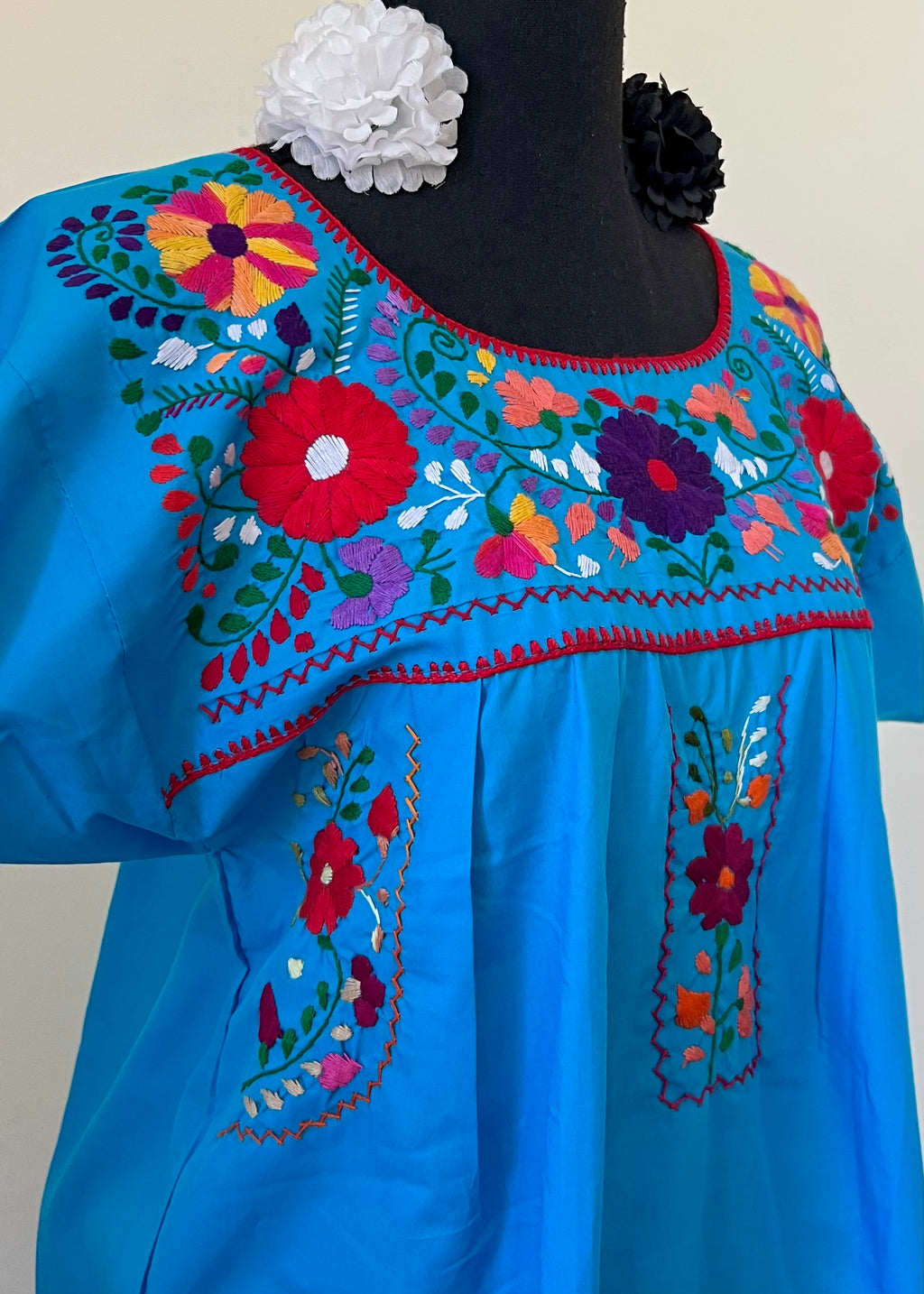 Handmade Oaxacan Embroidered Short Length Dress - San Antonino Style