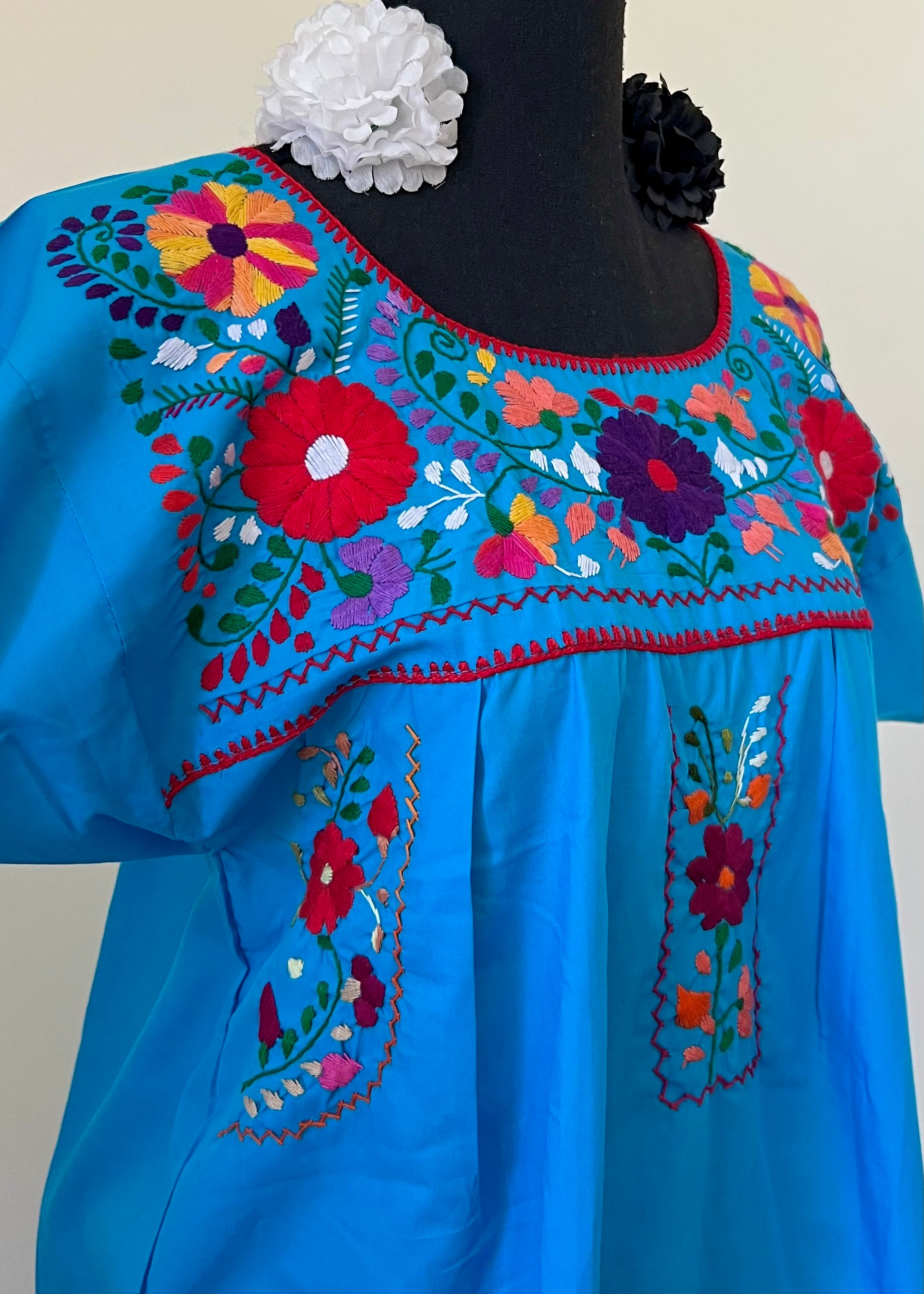 Handmade Oaxacan Embroidered Short Length Dress - San Antonino Style