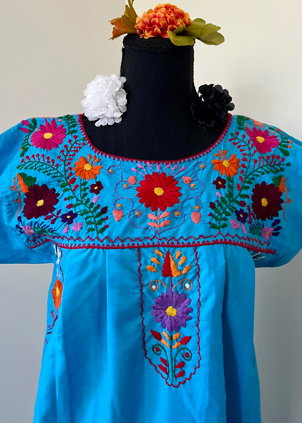 Handmade Oaxacan Embroidered Short Length Dress - San Antonino Style
