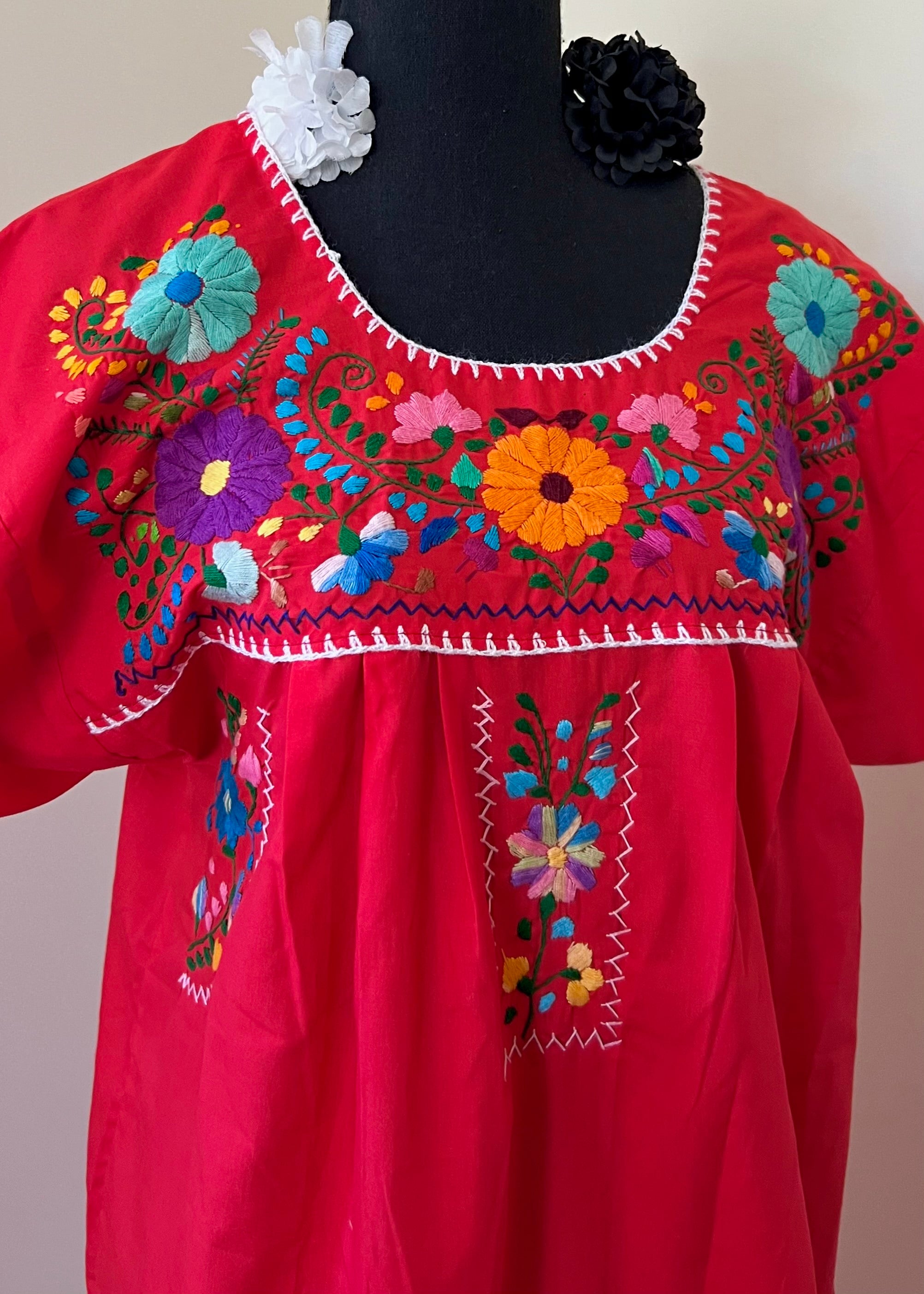 Handmade Oaxacan Embroidered Long Length Dress - San Antonino Style