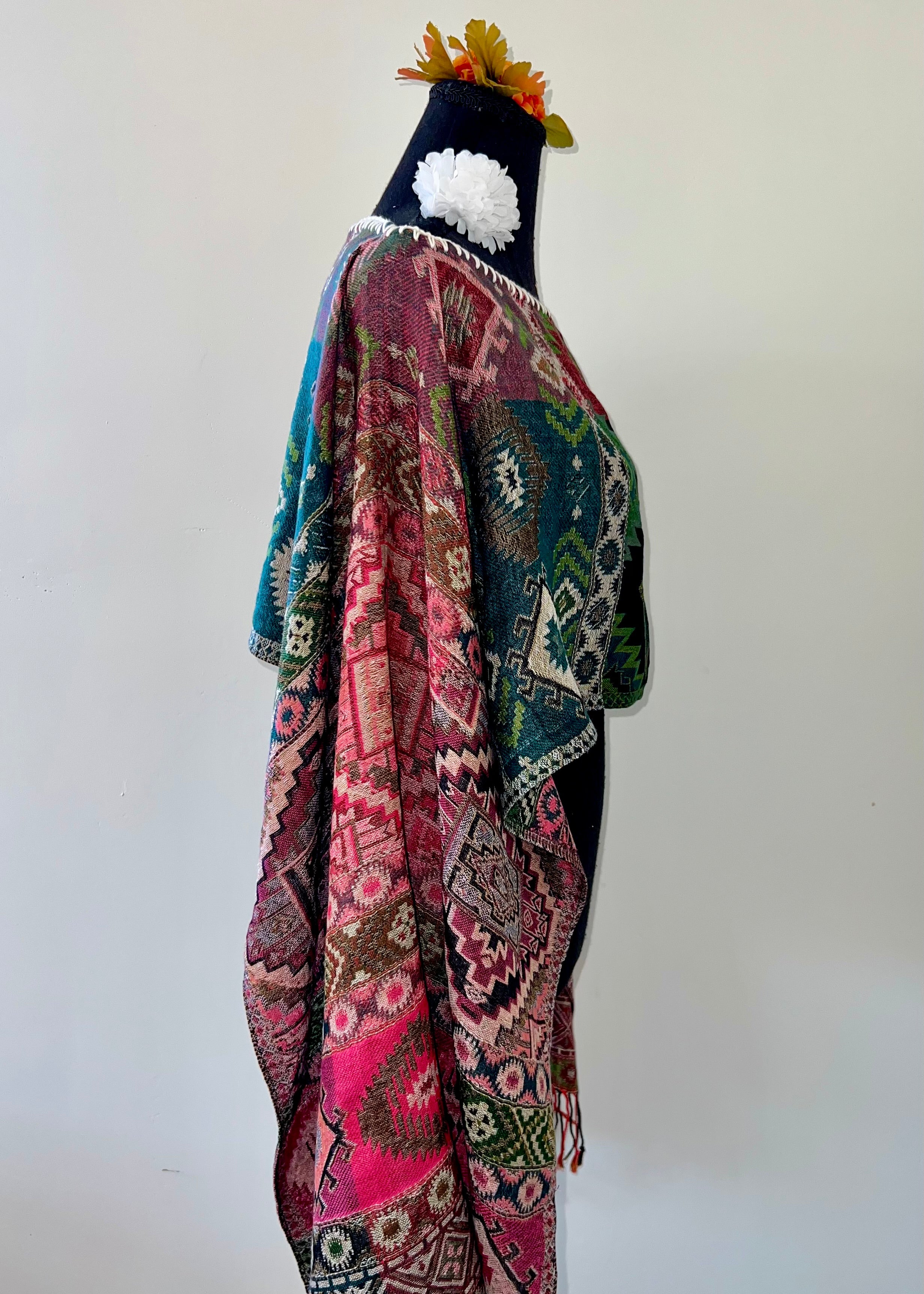 Geometric Rebozo-Style Woven Shawl / Multi-Way Cover-Up