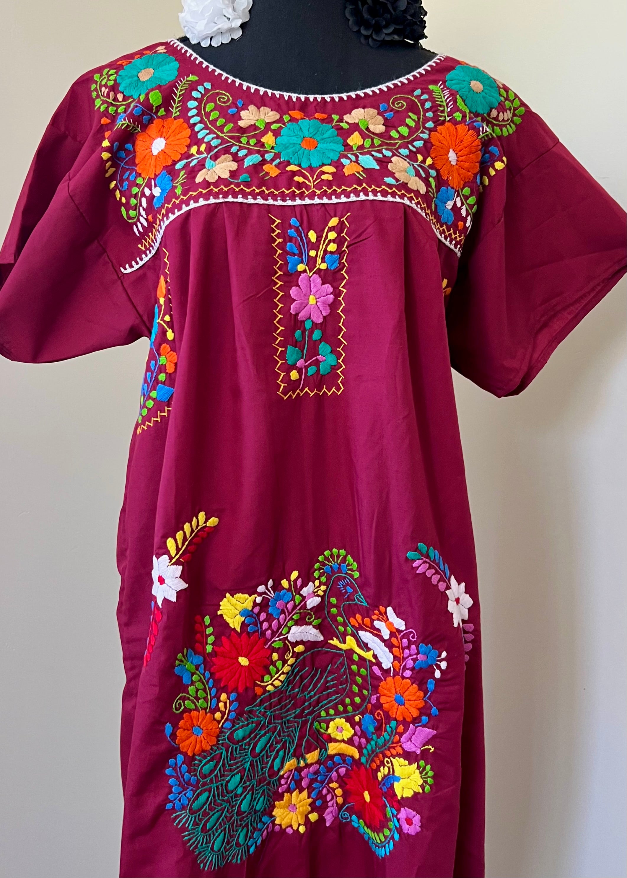 Handmade Oaxacan Embroidered Long Length Dress - San Antonino Style