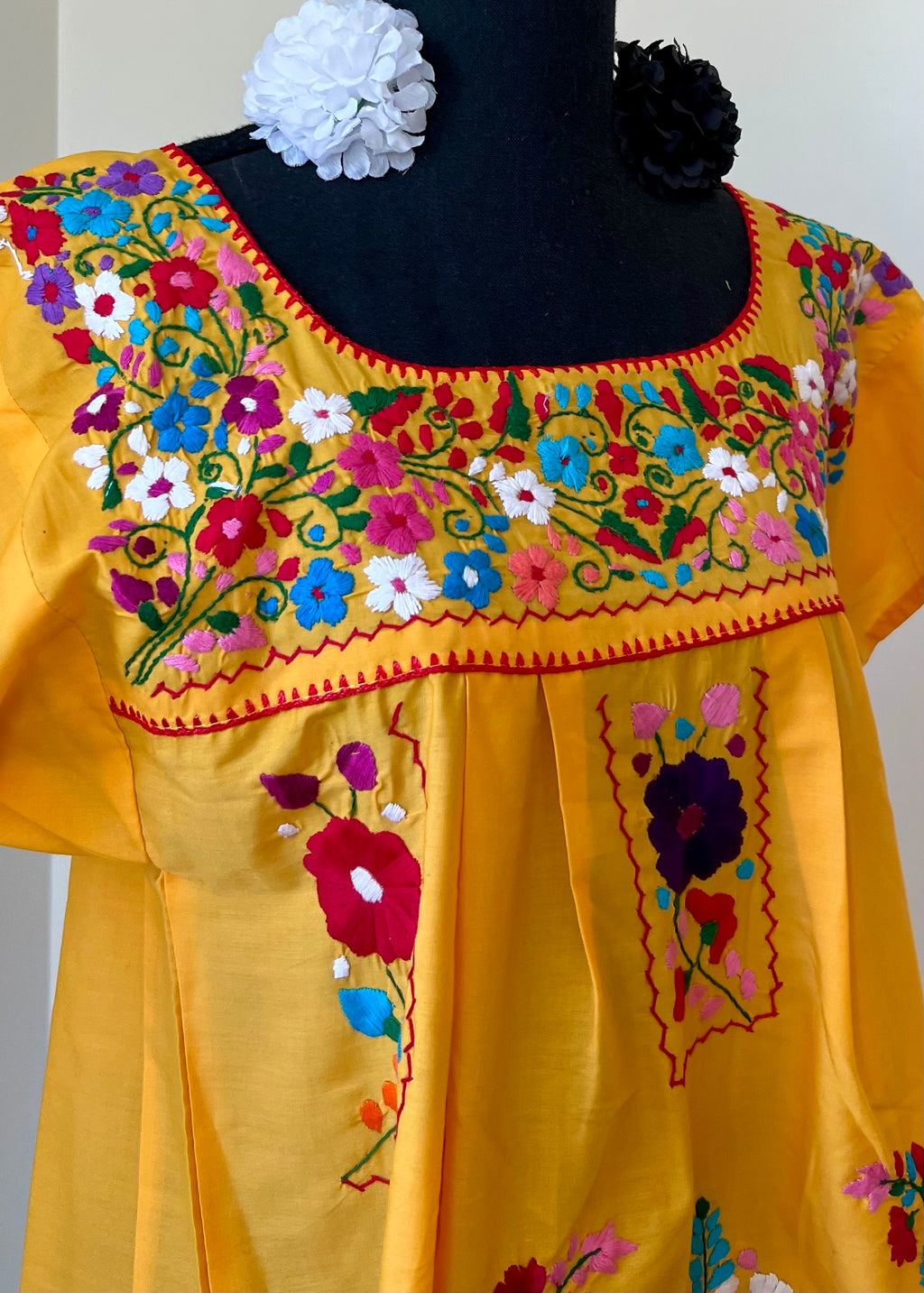 Handmade Oaxacan Embroidered Short Length Dress - San Antonino Style