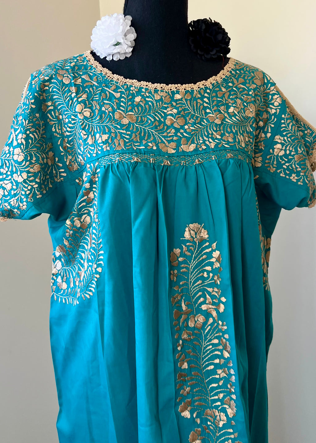 Handmade Oaxacan Embroidered Long Length Dress - San Antonino Style