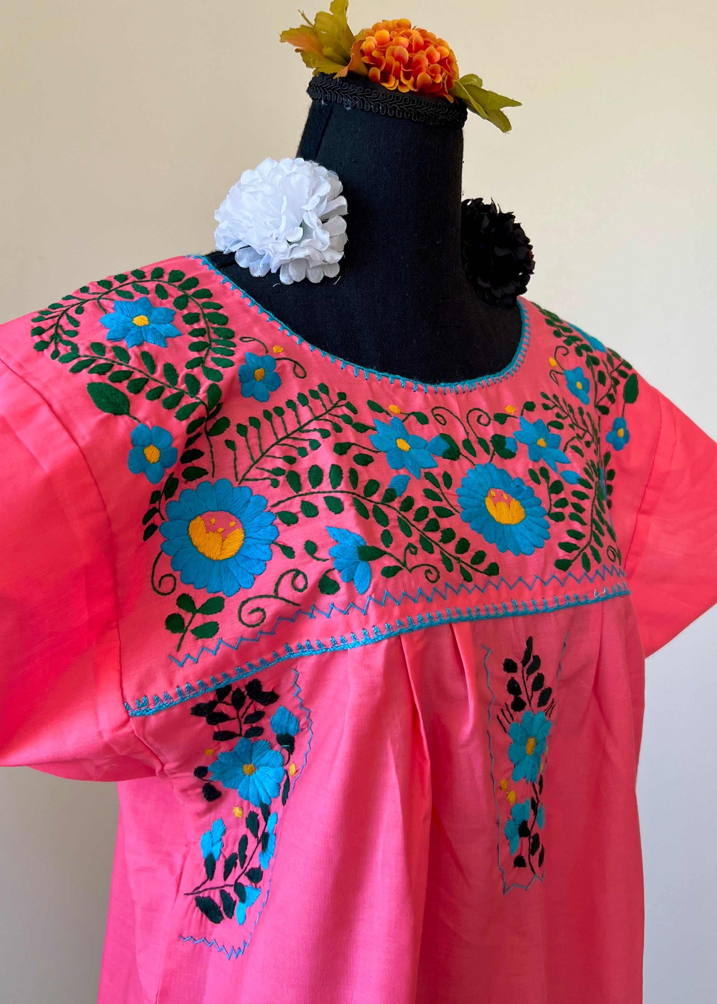 Handmade Oaxacan Embroidered Short Length Dress - San Antonino Style