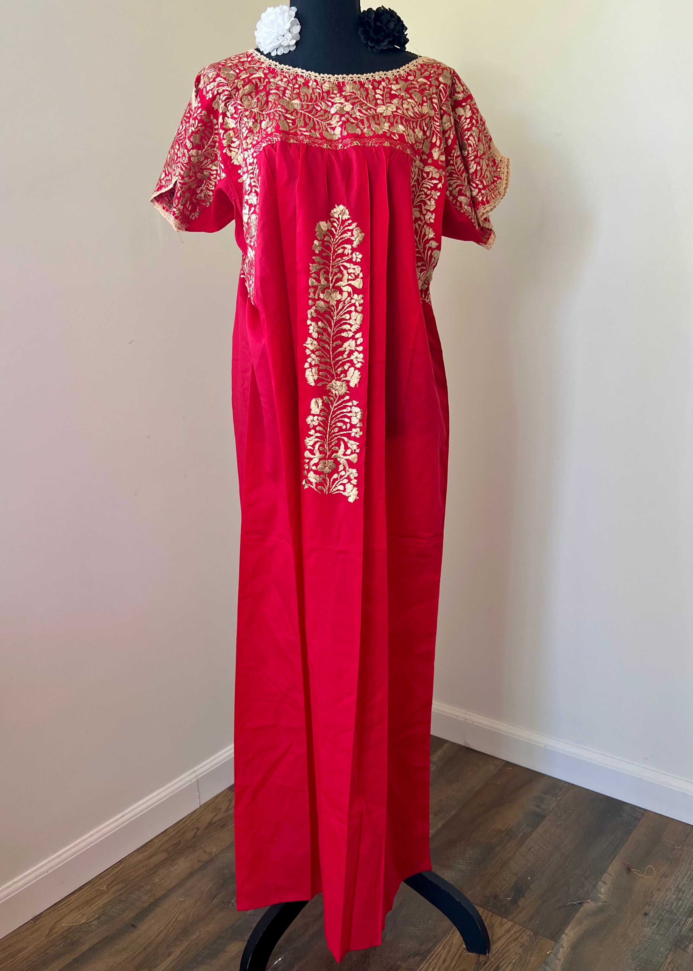 Handmade Oaxacan Embroidered Long Length Dress - San Antonino Style