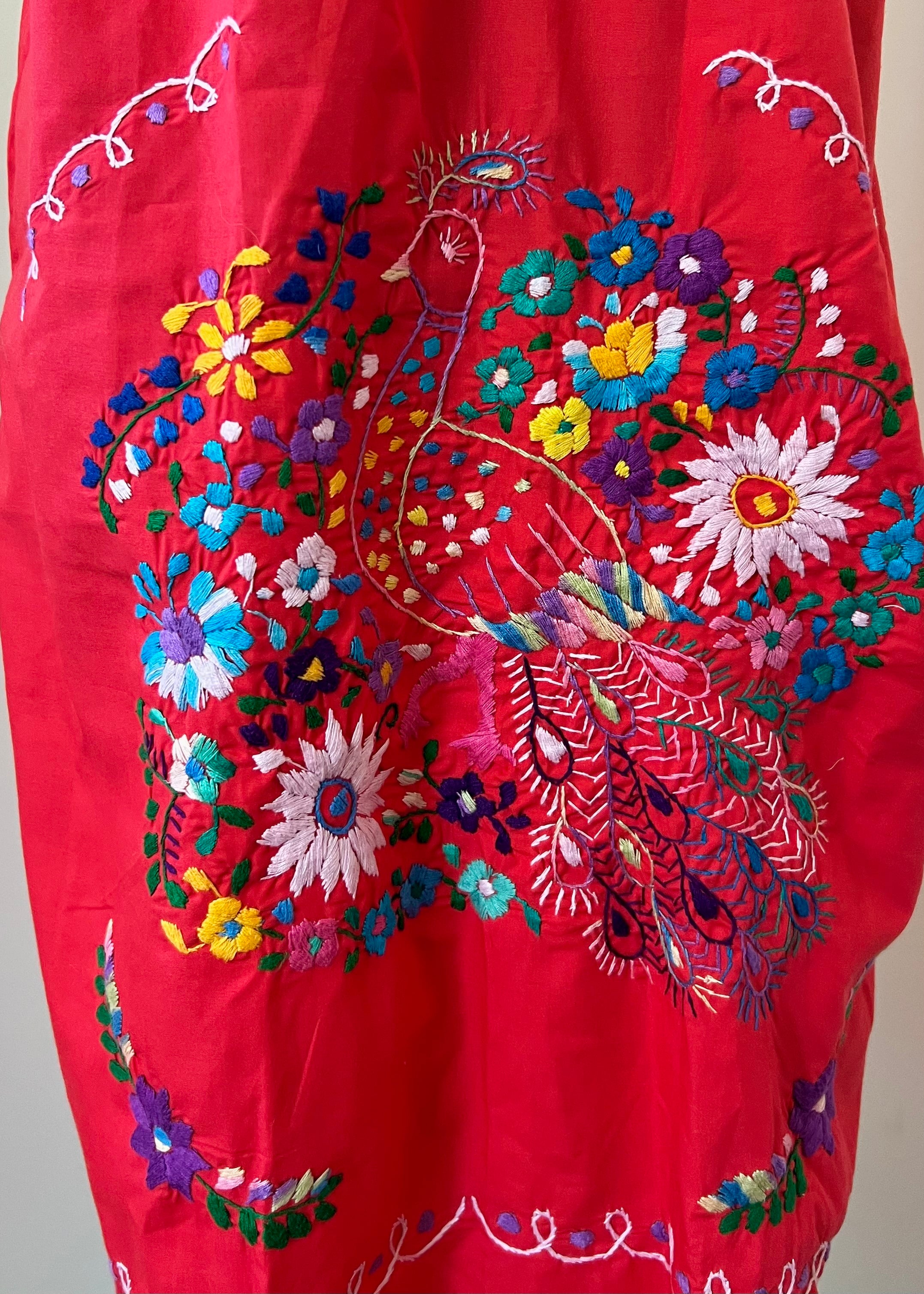 Handmade Oaxacan Embroidered Long Length Dress - San Antonino Style