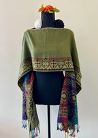 Geometric Border Rebozo-Style Woven Shawl / Multi-Way Cover-Up