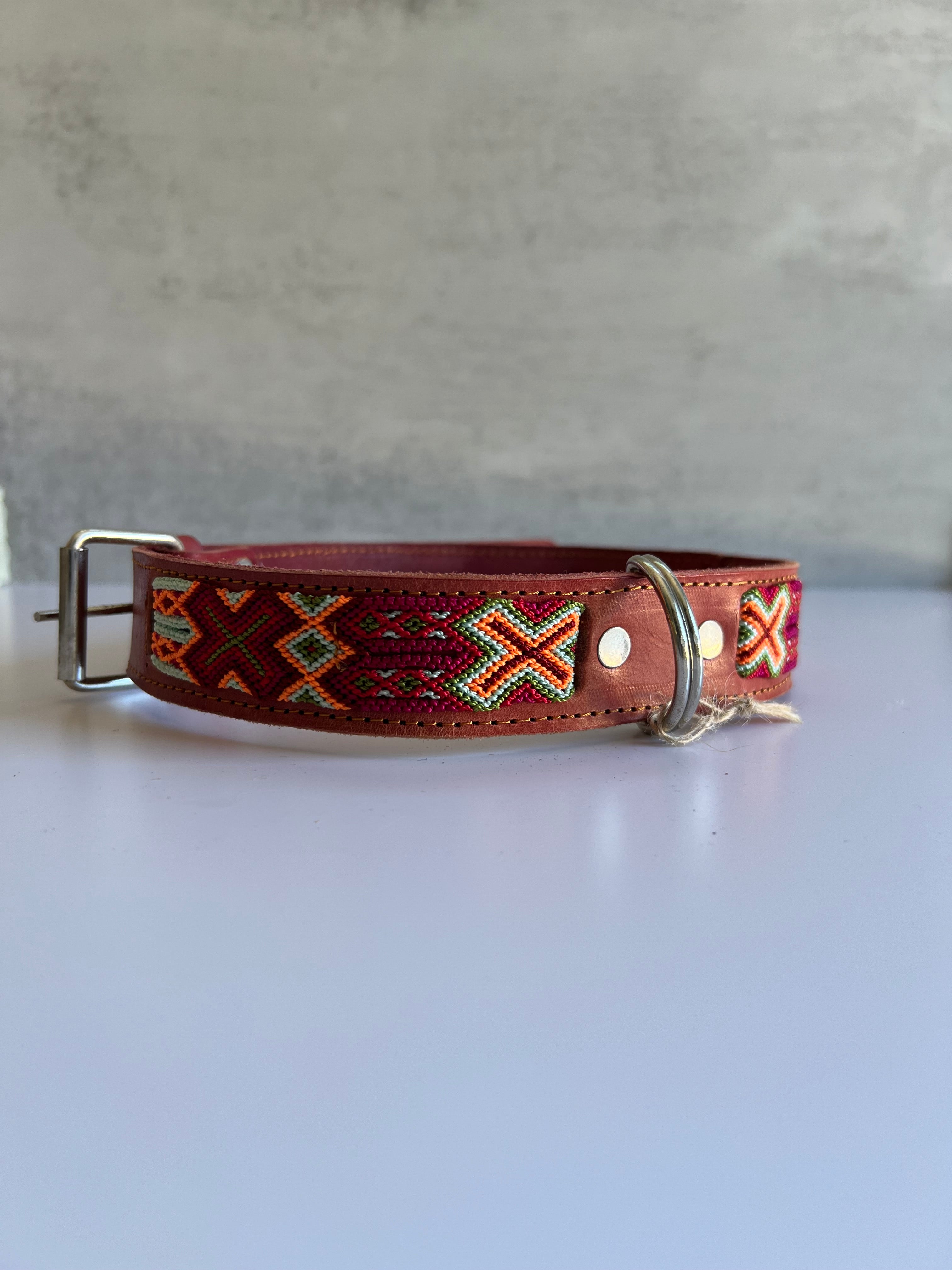 Leather Dog Collar with Embroidered Details