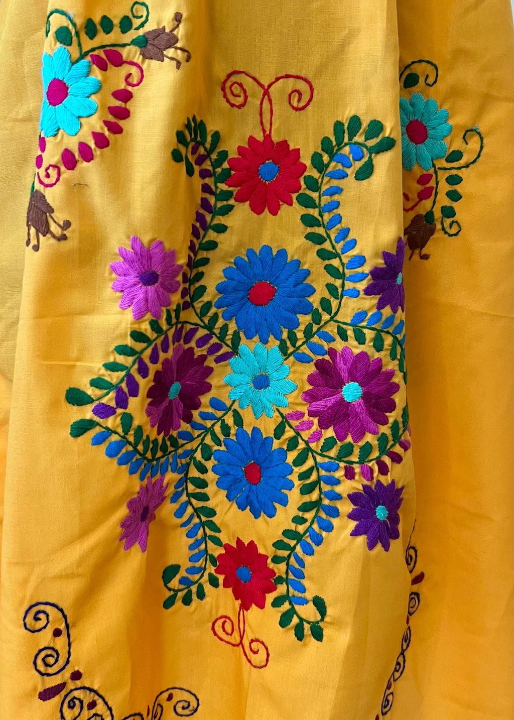 Handmade Oaxacan Embroidered Long Length Dress - San Antonino Style