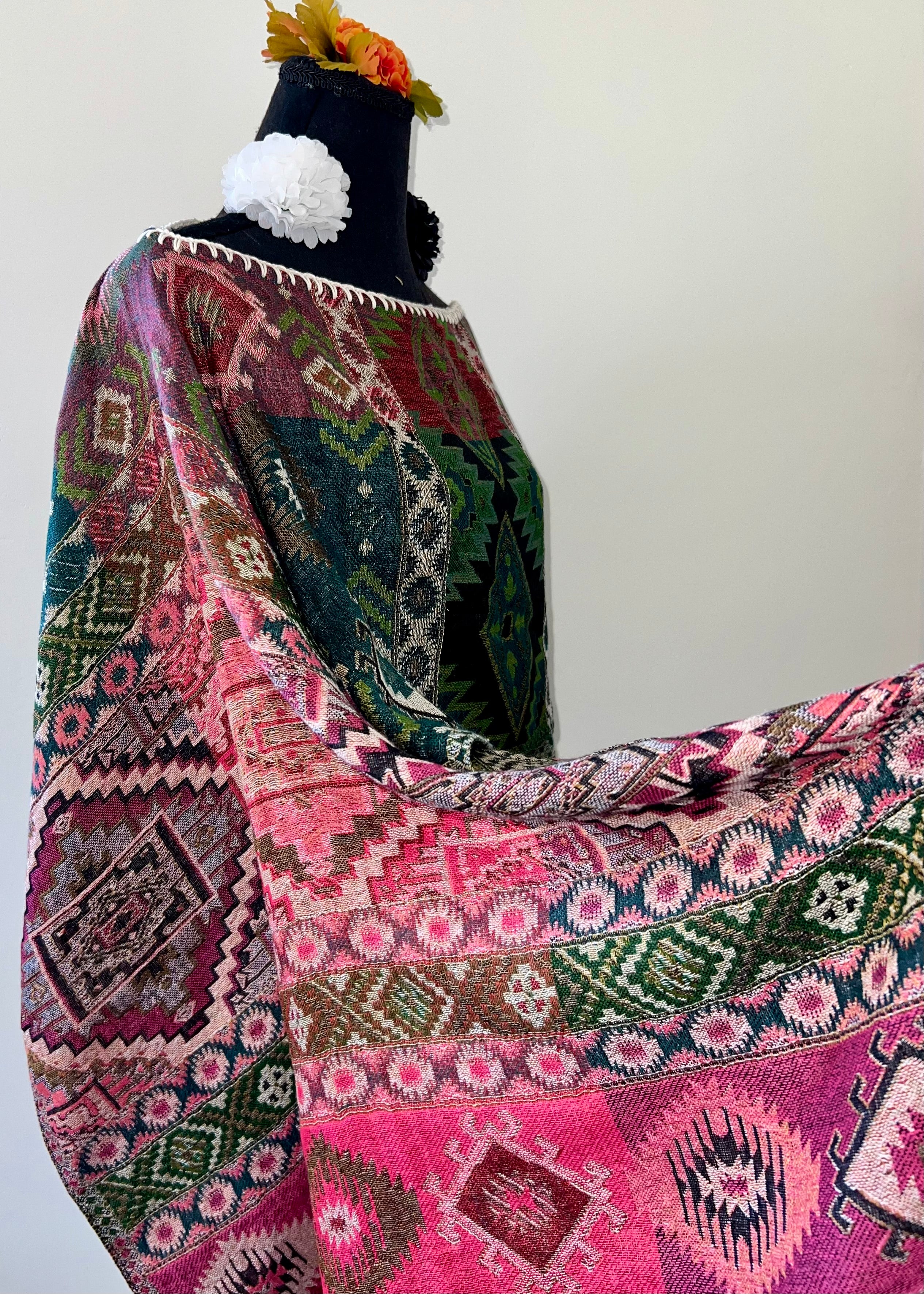 Geometric Rebozo-Style Woven Shawl / Multi-Way Cover-Up