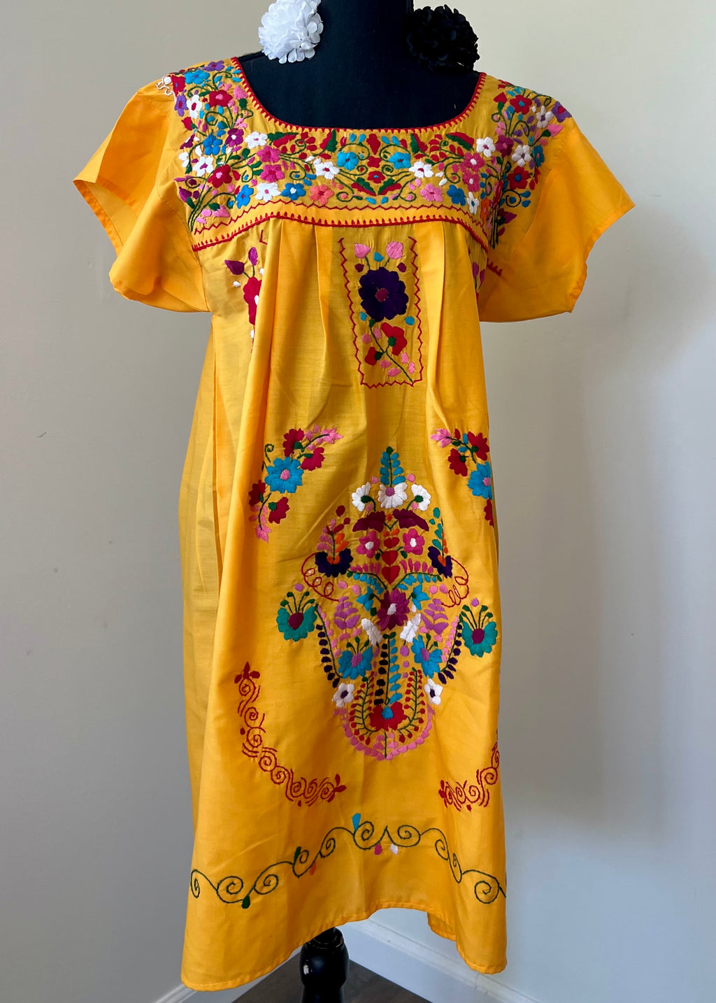 Handmade Oaxacan Embroidered Short Length Dress - San Antonino Style