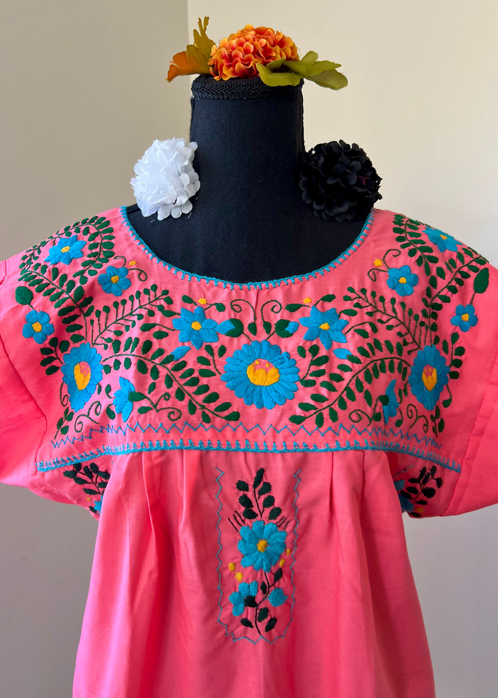 Handmade Oaxacan Embroidered Short Length Dress - San Antonino Style