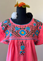 Handmade Oaxacan Embroidered Short Length Dress - San Antonino Style