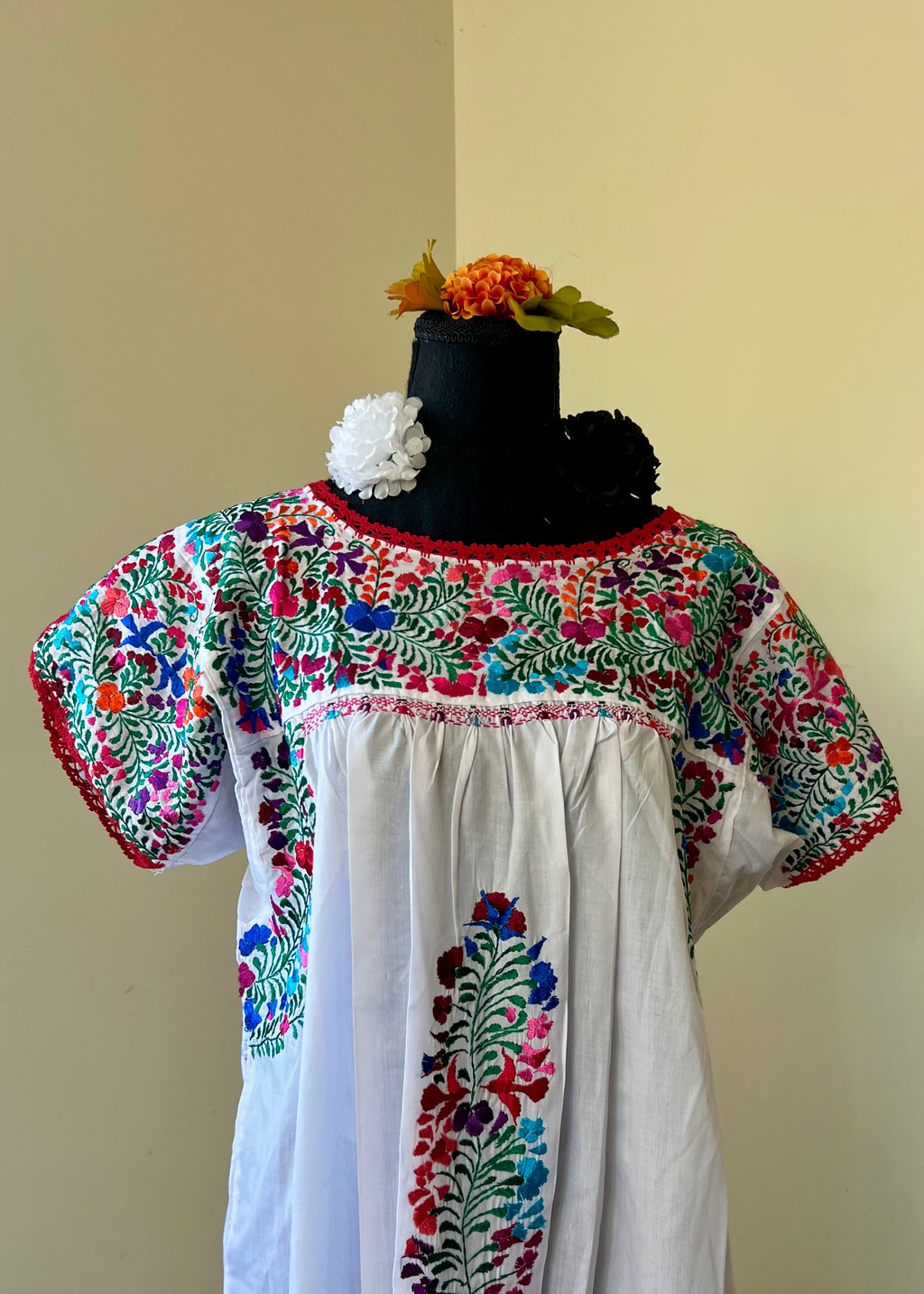 Handmade Oaxacan Embroidered Long Length Dress - San Antonino Style