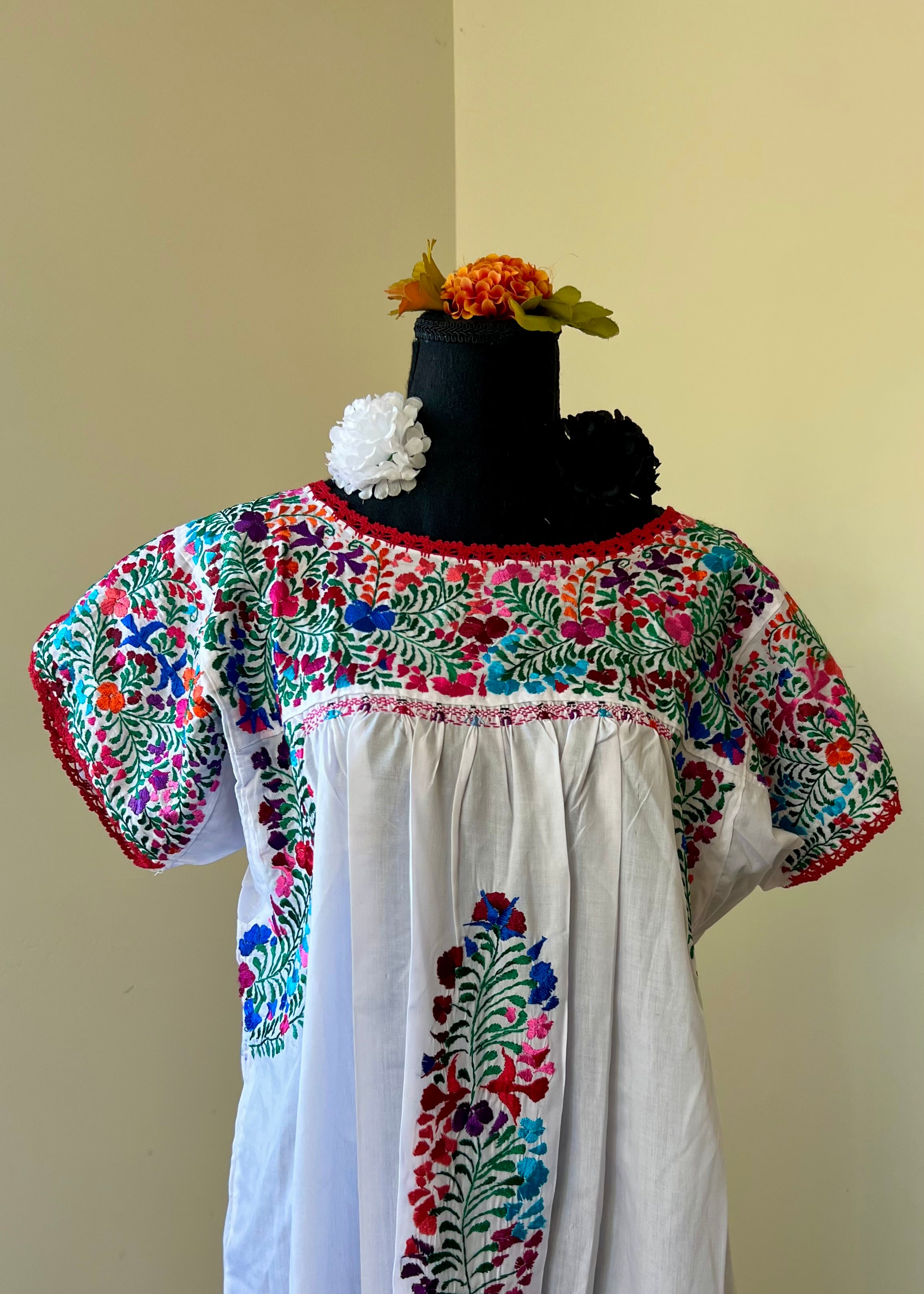 Handmade Oaxacan Embroidered Long Length Dress - San Antonino Style