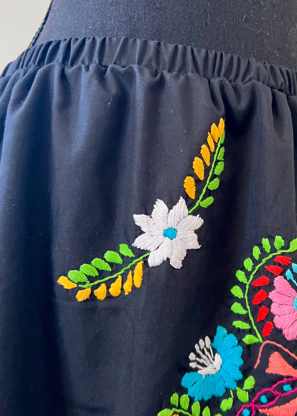 Handmade Embroidered Two-Piece Set (Black Floral Top & Skirt)