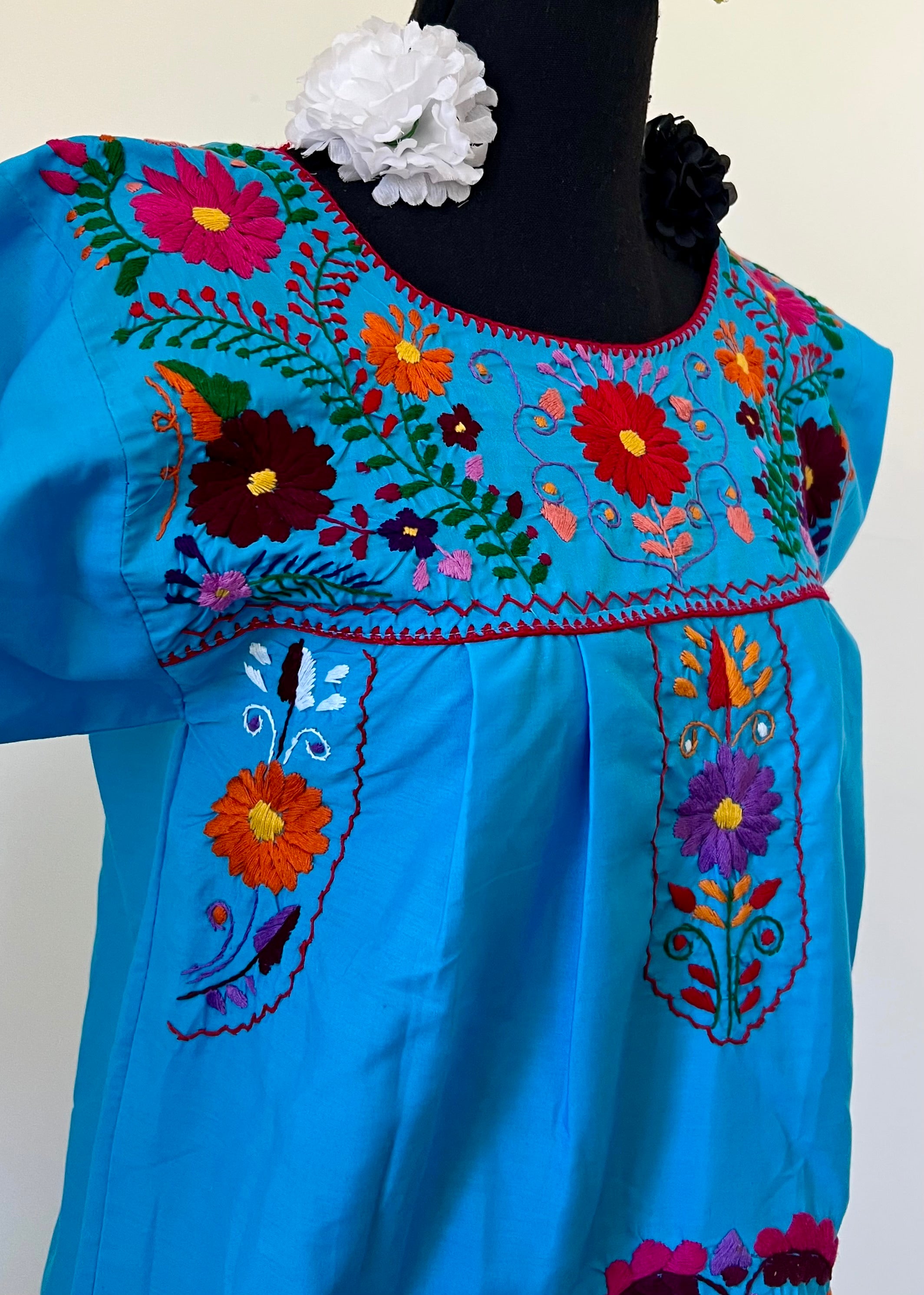 Handmade Oaxacan Embroidered Short Length Dress - San Antonino Style
