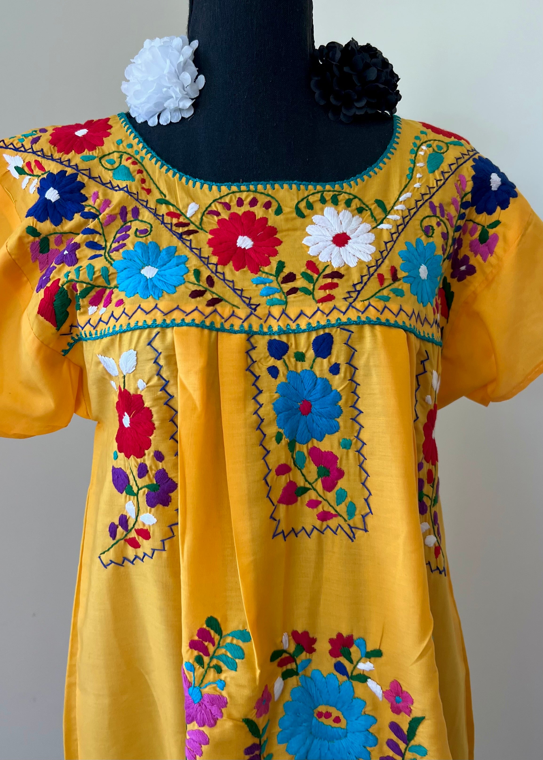 Handmade Oaxacan Embroidered Short Length Dress - San Antonino Style