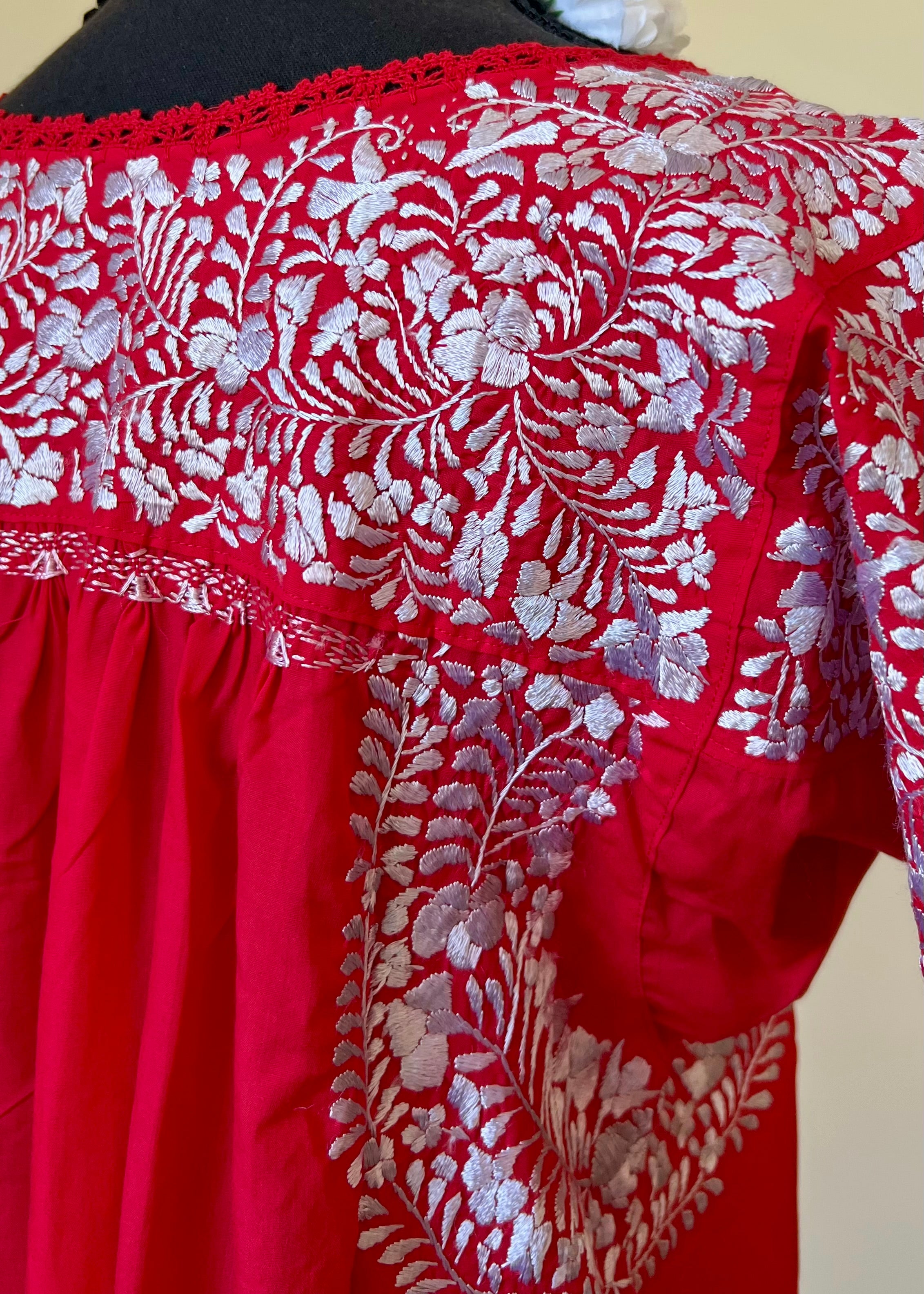 Handmade Oaxacan Embroidered Long Length Dress - San Antonino Style