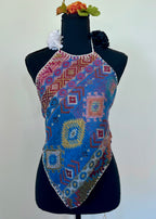 Geometric Diamond Backless Halter Top