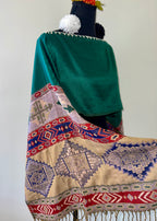 Geometric Border Rebozo-Style Woven Shawl / Multi-Way Cover-Up